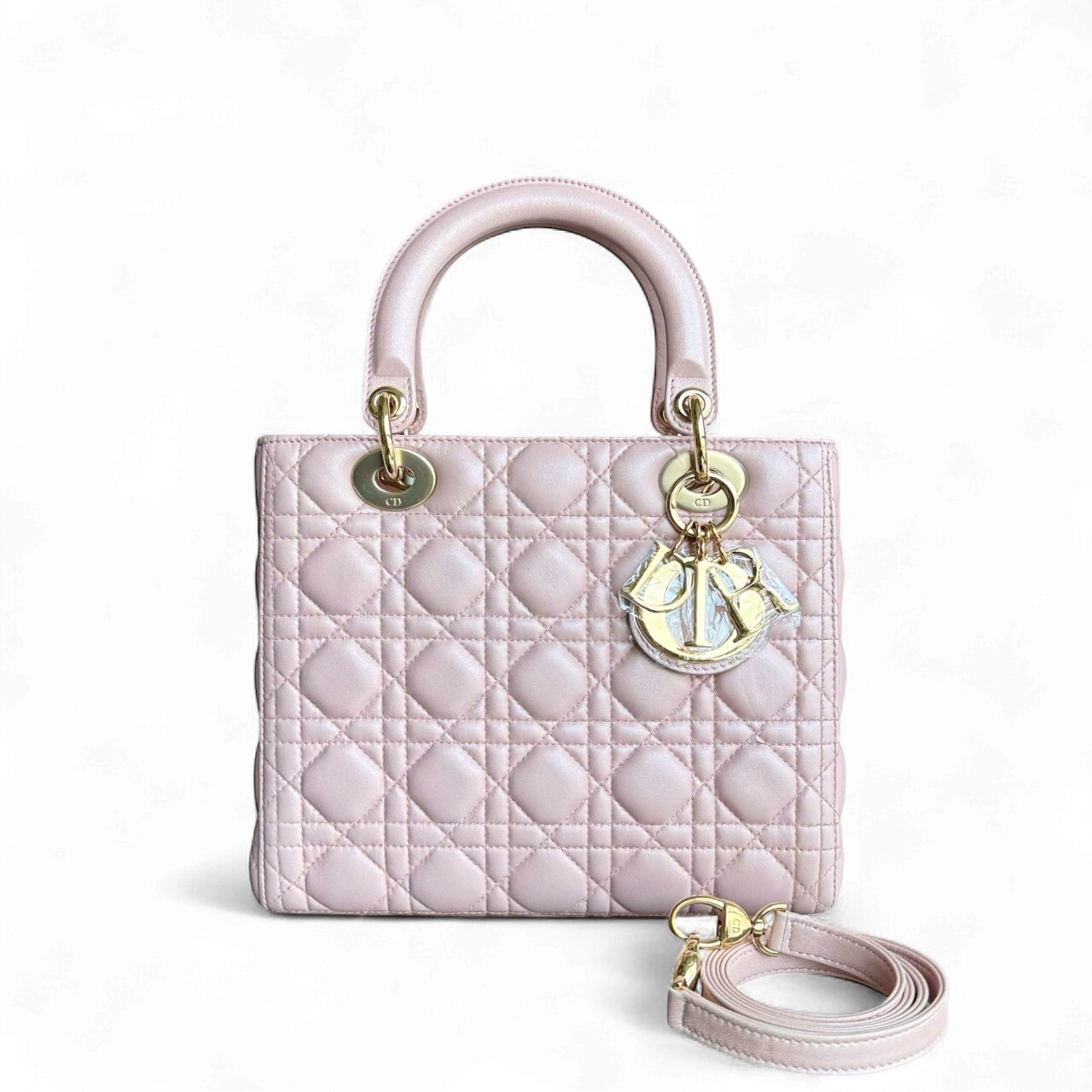 Lady Medium Cannage Lambskin Pink Gold Hardware