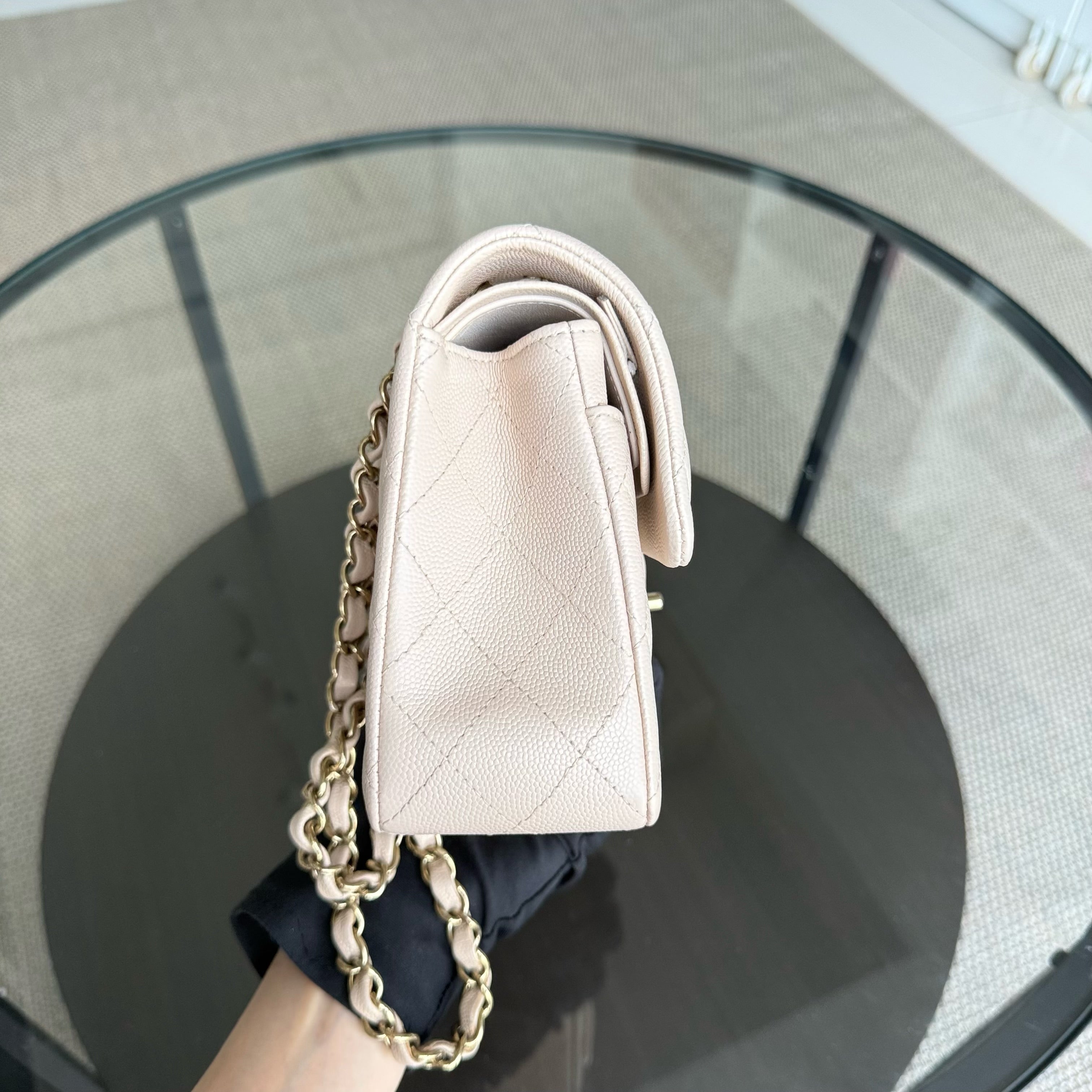 Chanel Classic Flap Small - Caviar 23CM Quilted Light Beige Gold Hardware Microchip