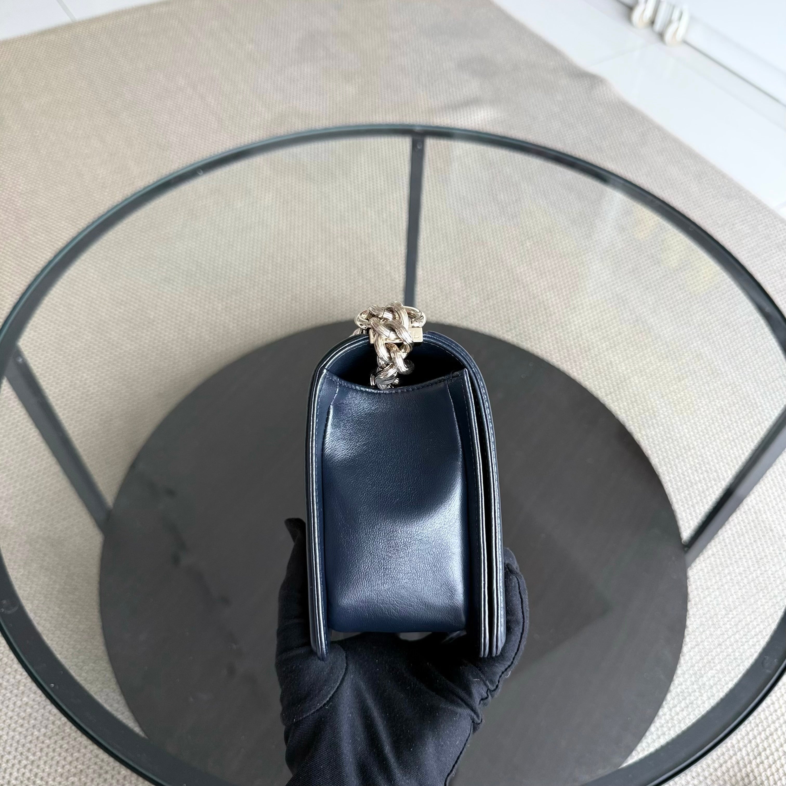 Chanel Boy Medium - 25CM Quilted Lambskin Dark Blue Gold Hardware Series 24