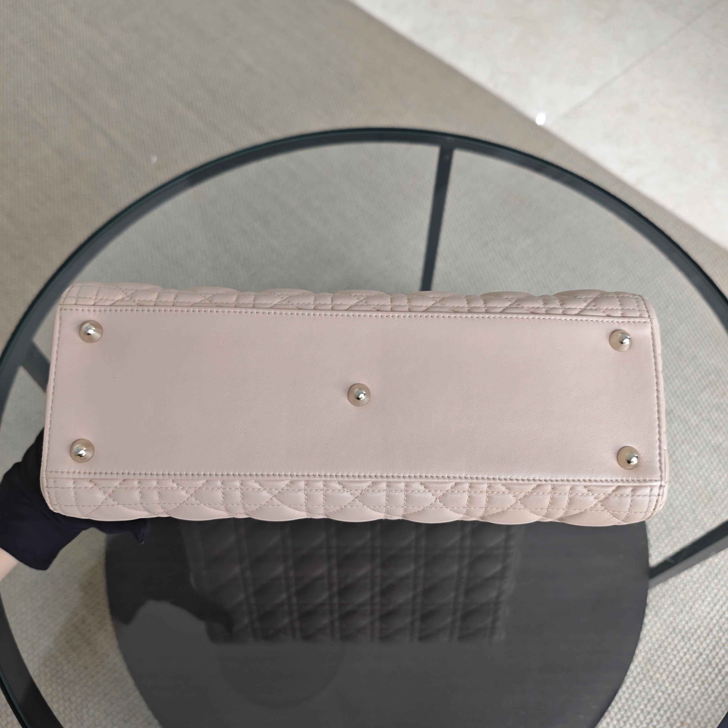 Dior Lady Large - Cannage Lambskin Light Pink Gold Hardware Adjustable Strap
