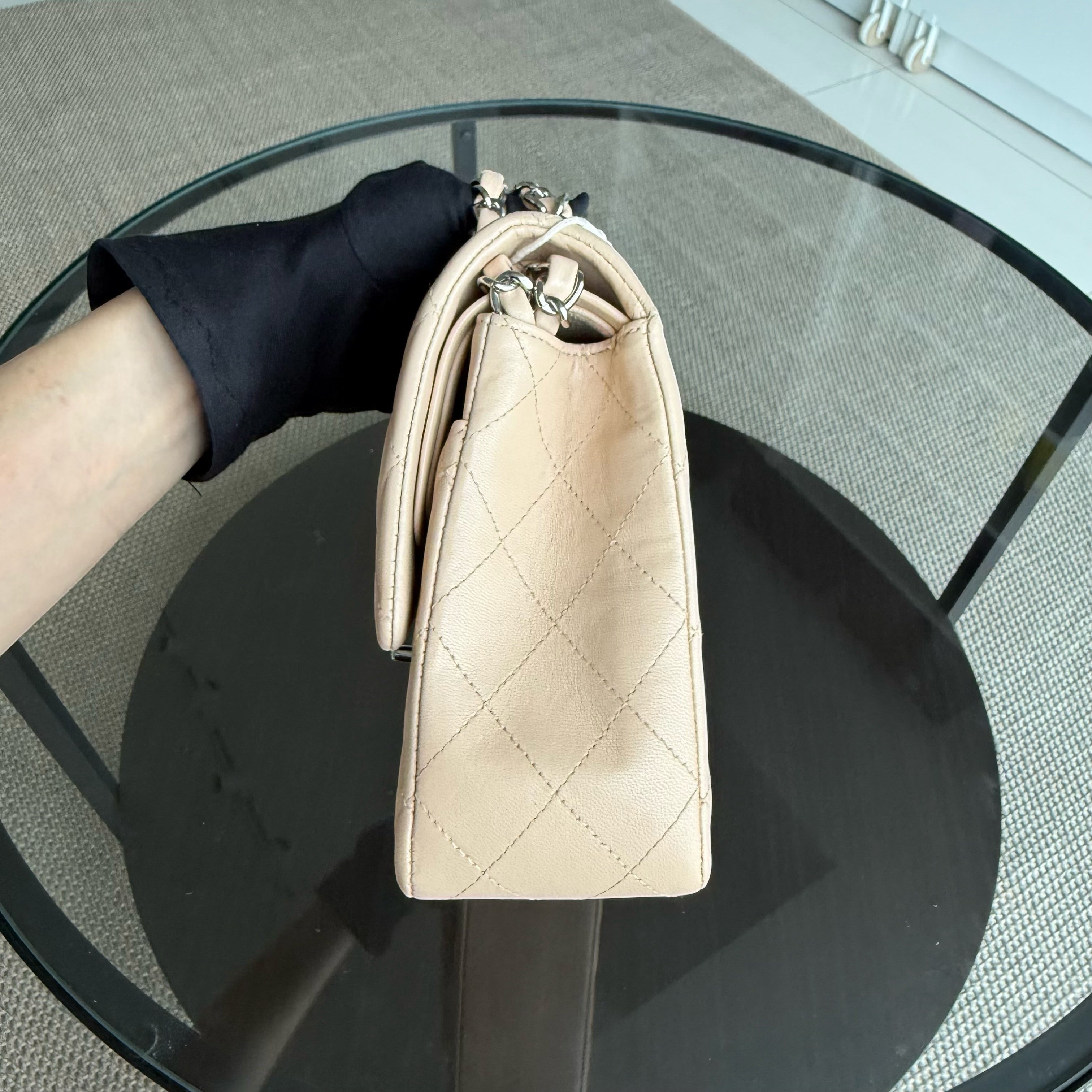 Chanel Classic Flap Medium - 25CM Quilted Lambskin Beige Silver Hardware Series 15