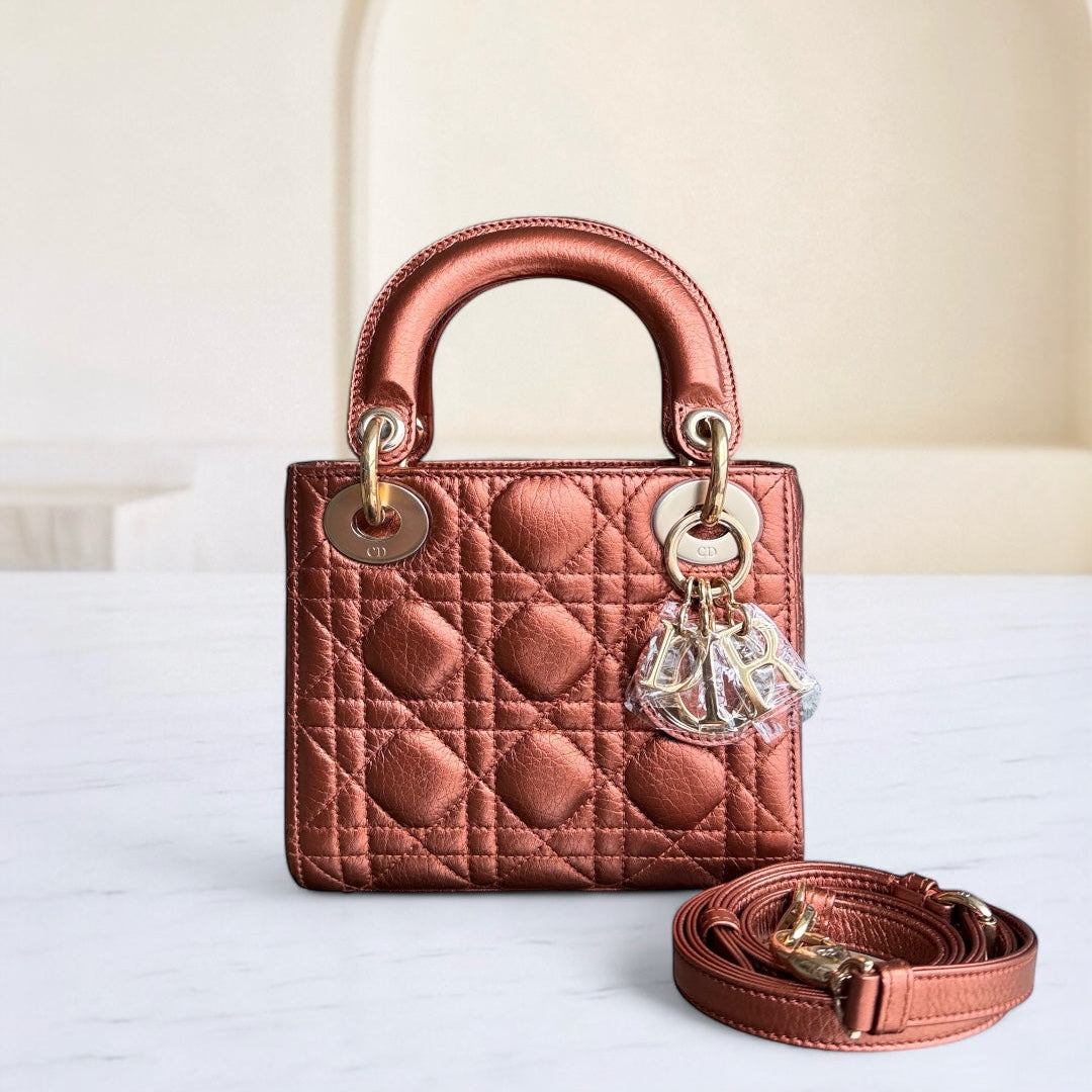 Dior Lady Mini - Cannage Calfskin Brown Gold Hardware Adjustable Strap