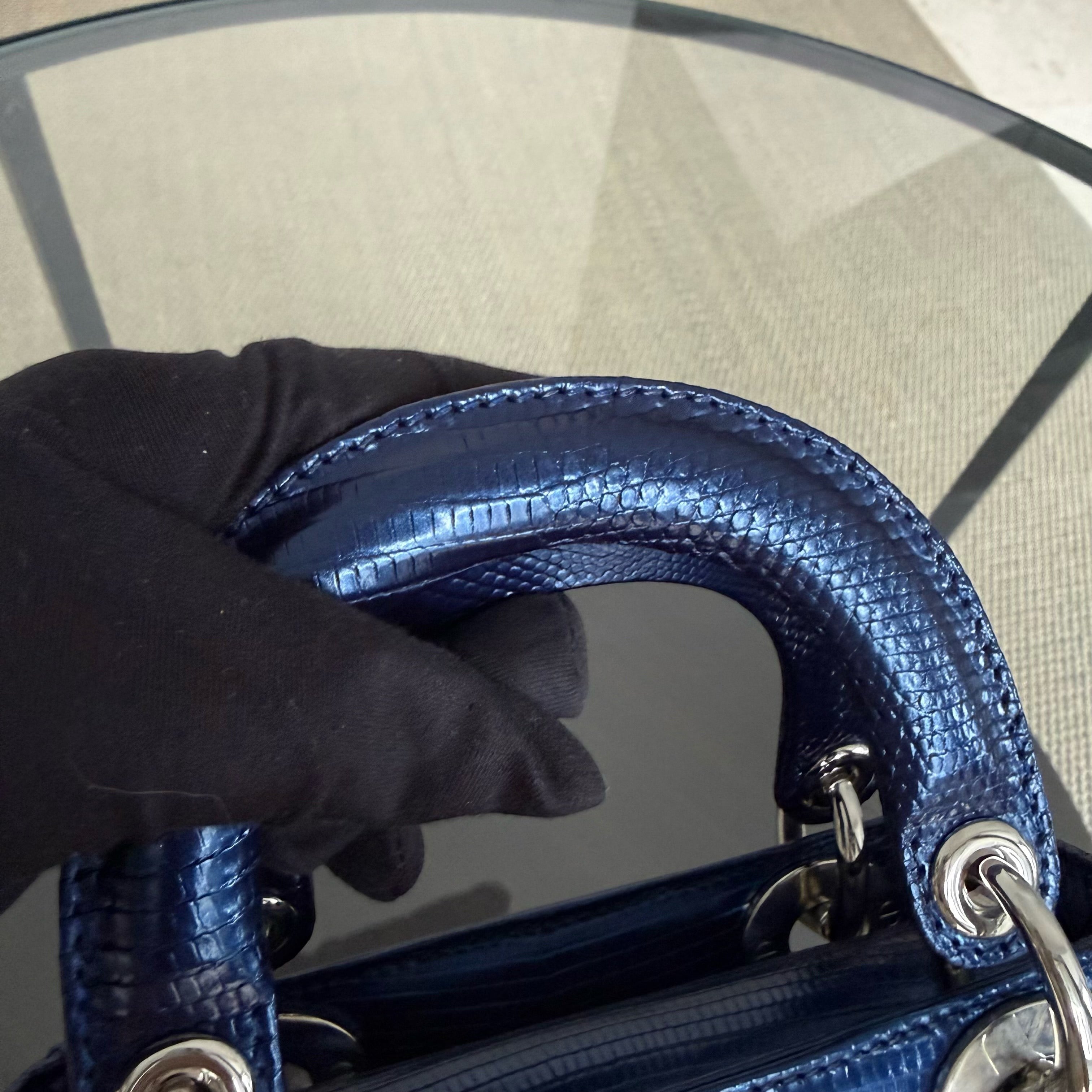 Dior Lady Mini - Exotic Lizard Dark Blue Silver Hardware