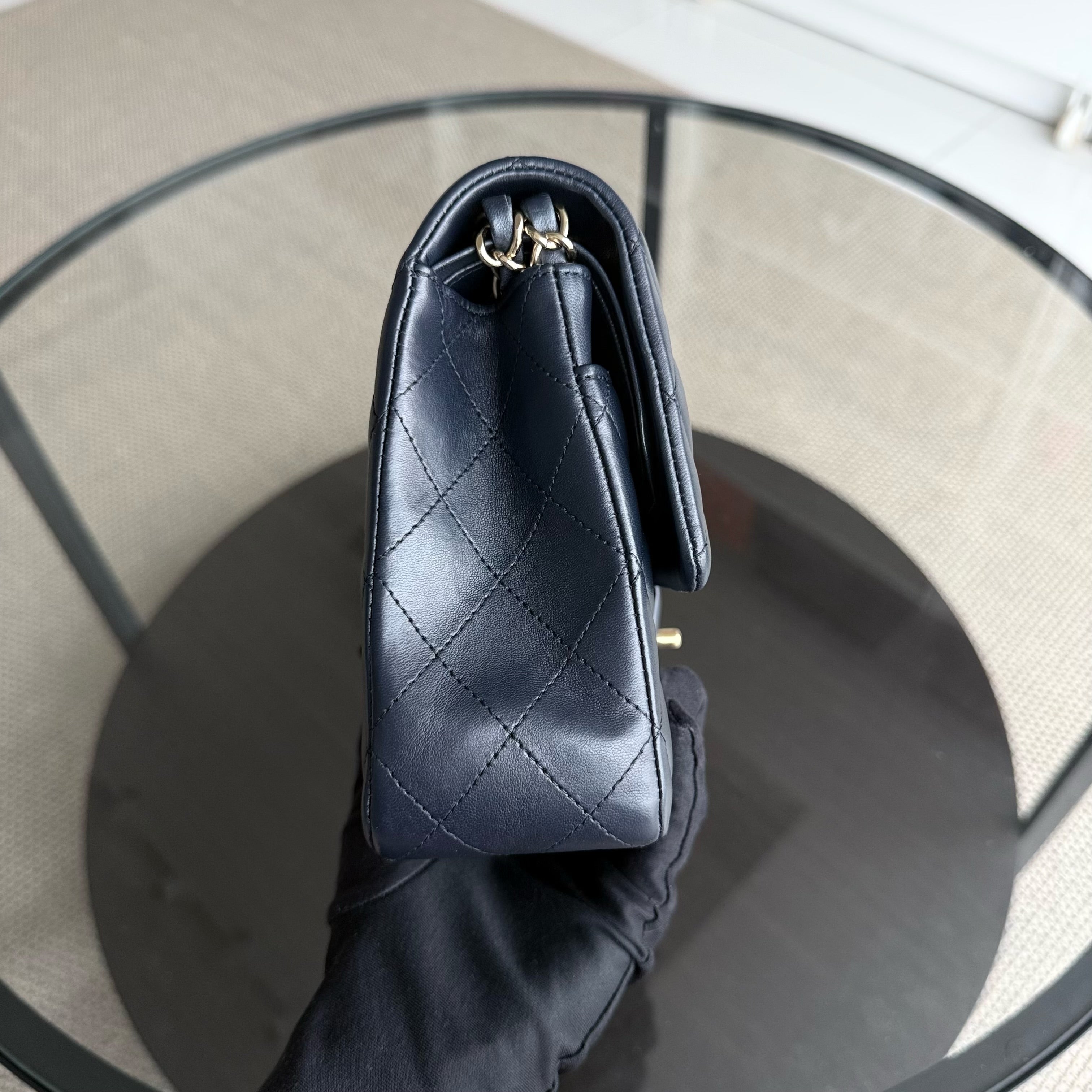 Chanel Classic Flap Medium - 25CM Quilted Lambskin Midnight Blue Gold Hardware Series 21