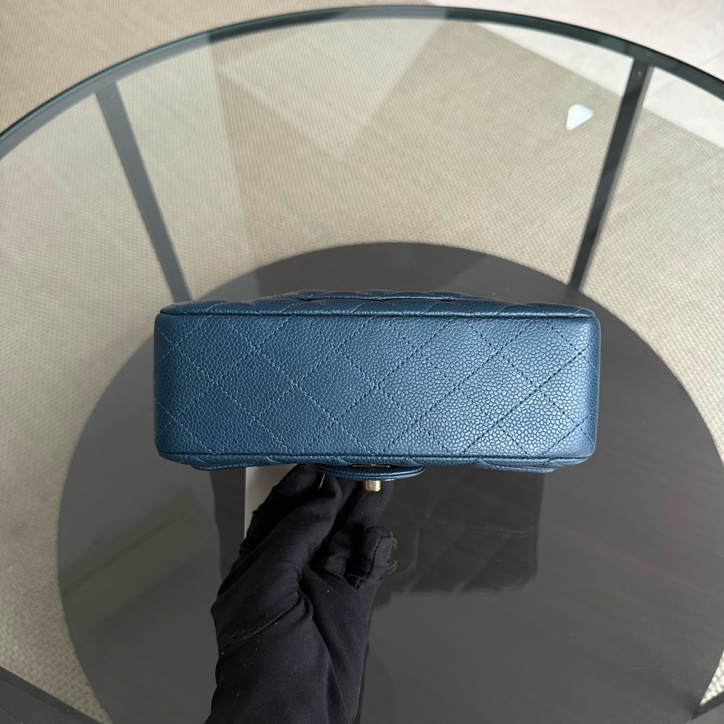 Chanel Caviar Mini Rectangle Classic Flap - 20CM Quilted Blue Gold Hardware Series 25