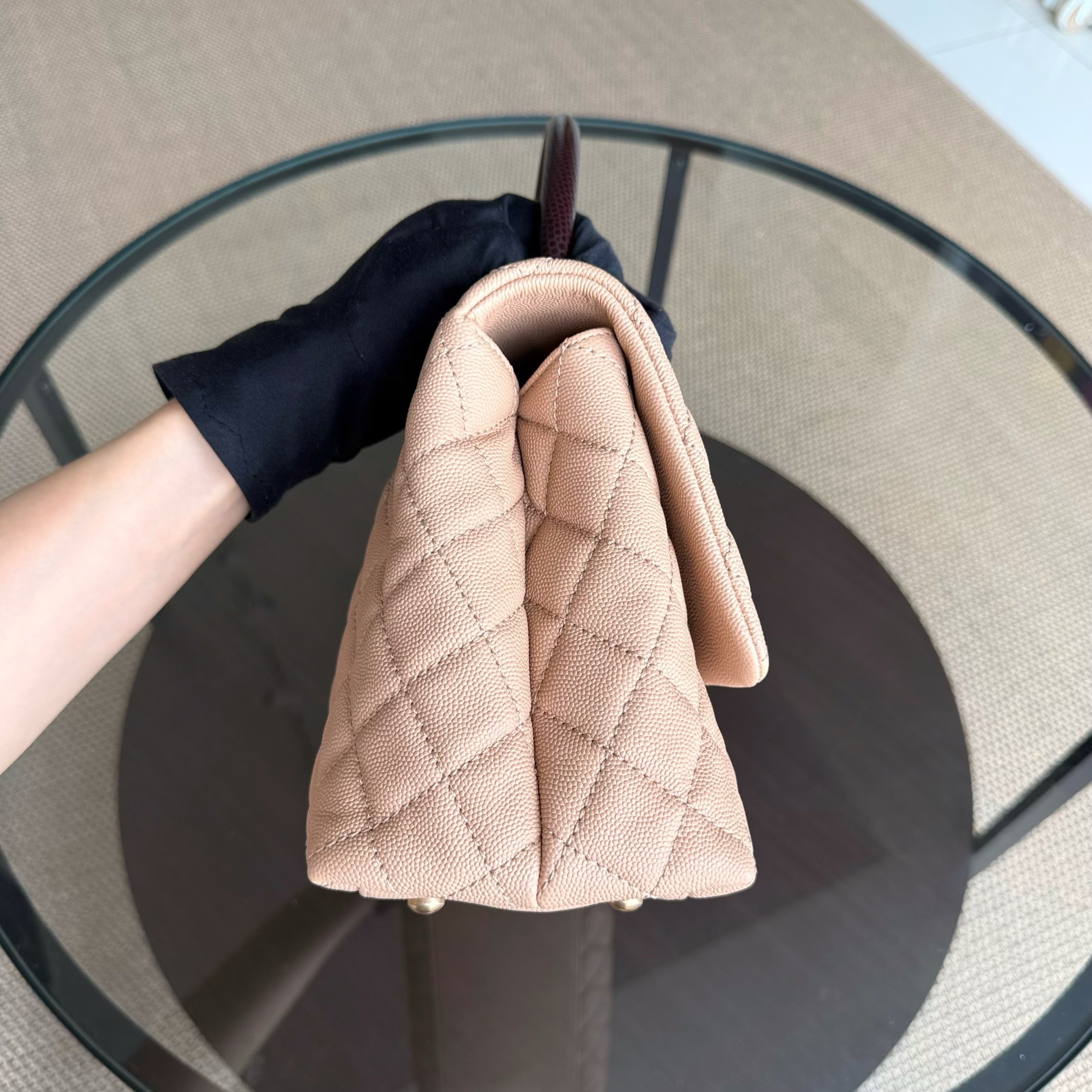 Chanel Coco Handle Medium - Caviar Quilted Grained Calfskin Beige Gold Hardware Series