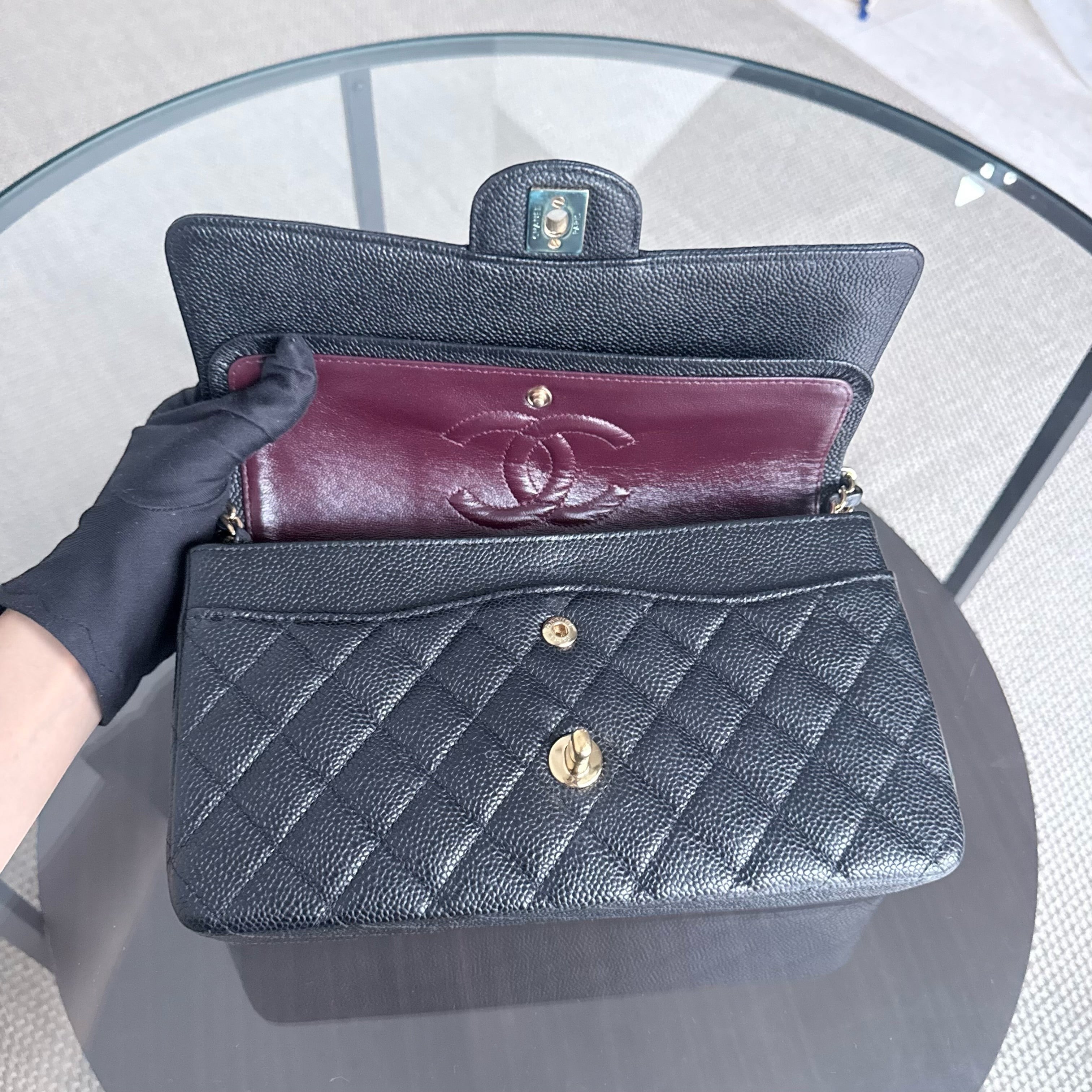 Chanel Classic Flap Medium - Caviar 25CM Quilted Double Flap Black Gold Hardware Series 18