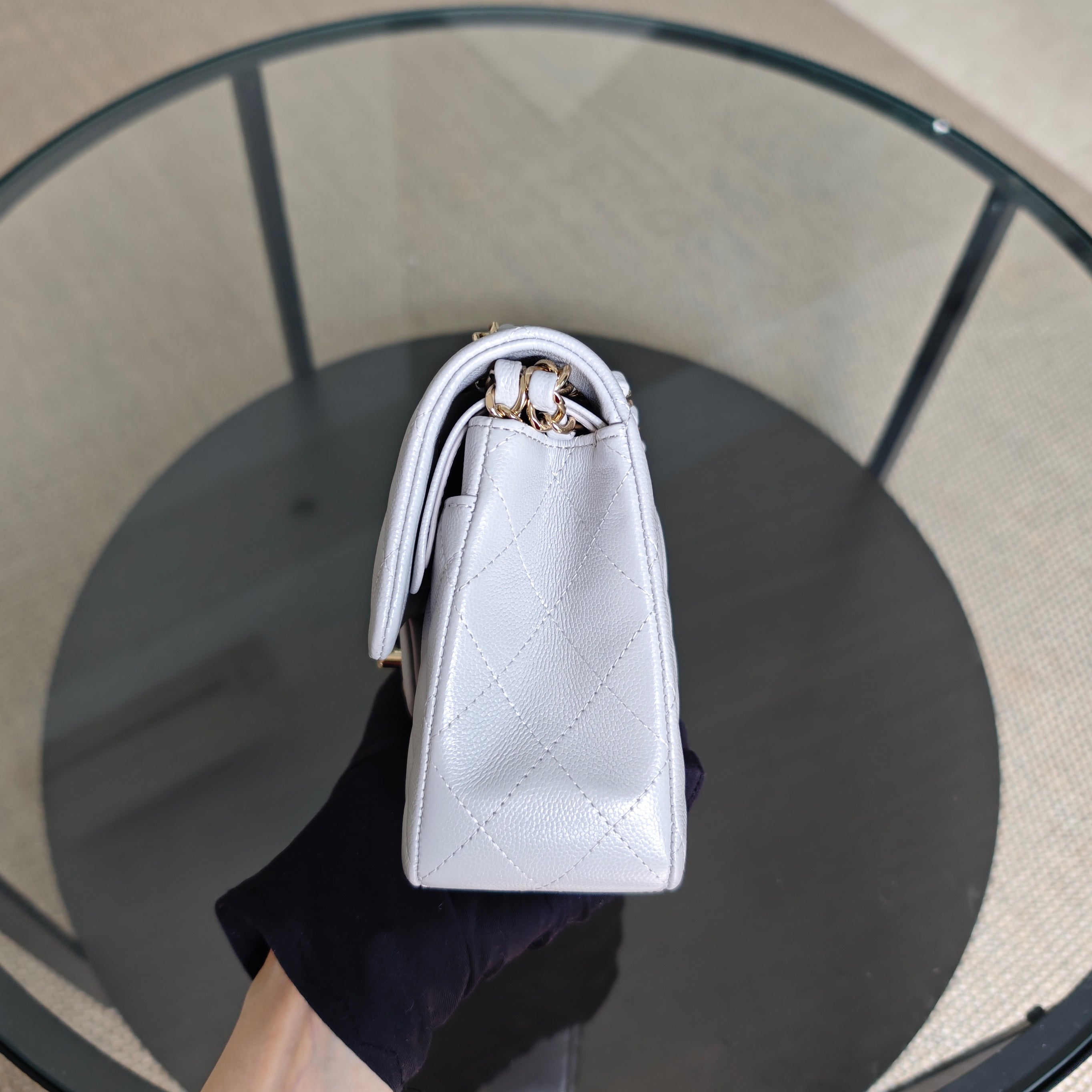 Chanel Classic Flap Small - Caviar 23CM Quilted Gray Grey Light Gold Hardware Microchip