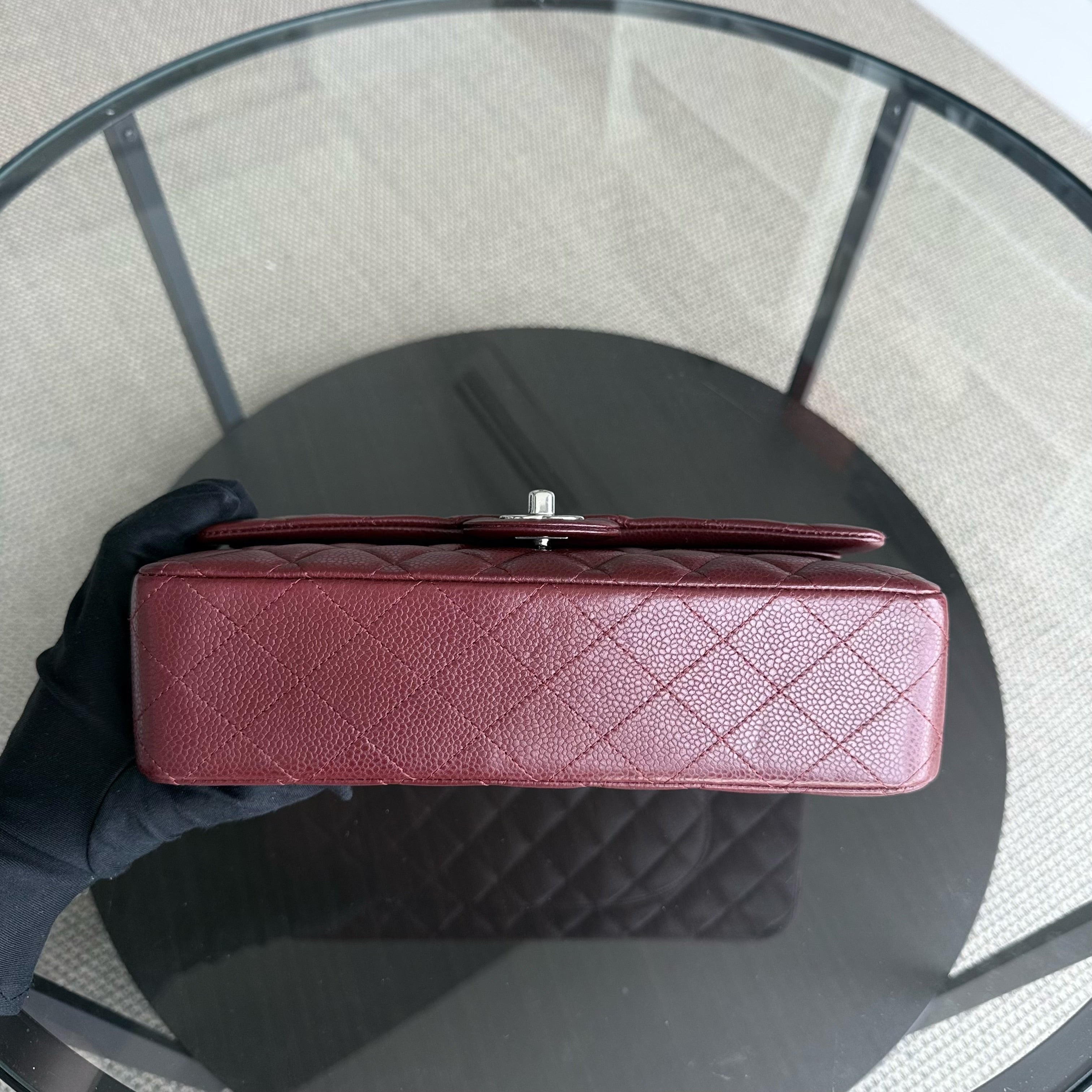 Chanel Classic Flap Medium - Caviar 25CM Quilted Grained Calfskin Burgundy Dark Red Silver Hardware Series 15
