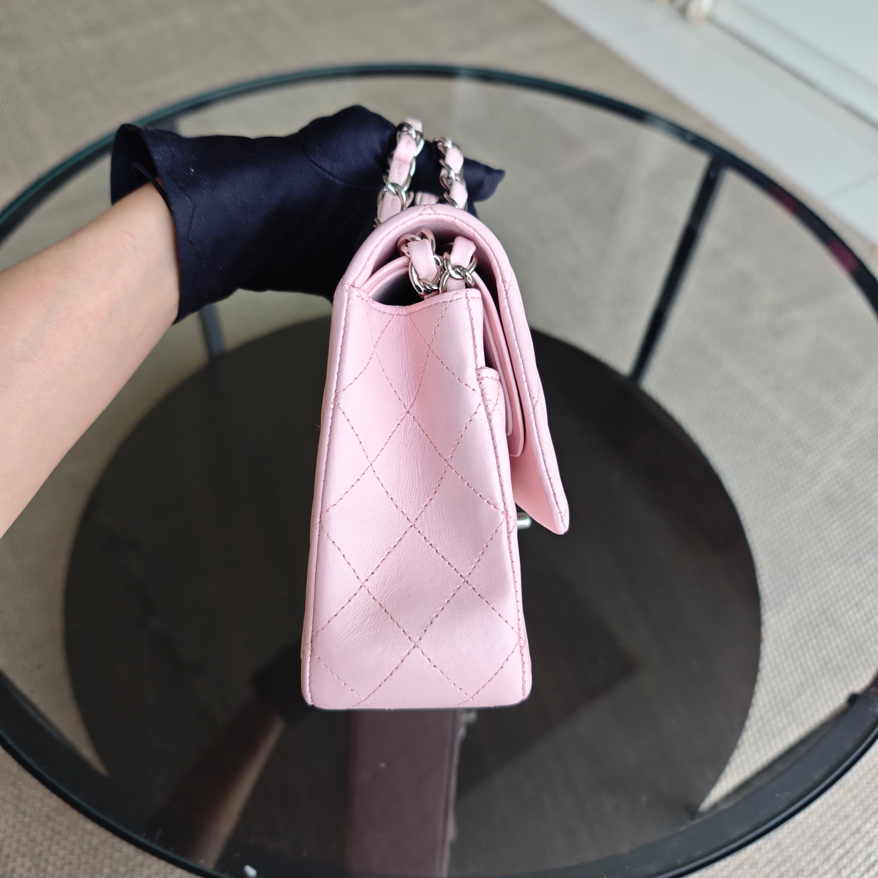 Chanel Classic Flap Medium - 25CM Quilted Lambskin Light Sakura Pink Silver Hardware Series 22