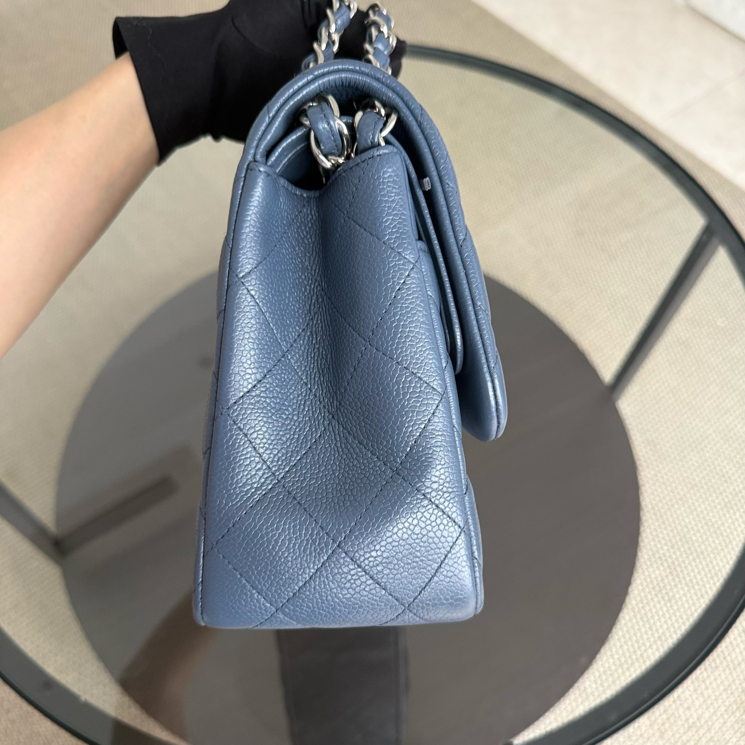 Chanel Classic Flap Jumbo - Double Flap 30CM Quilted Caviar Blue Silver Hardware Series 19