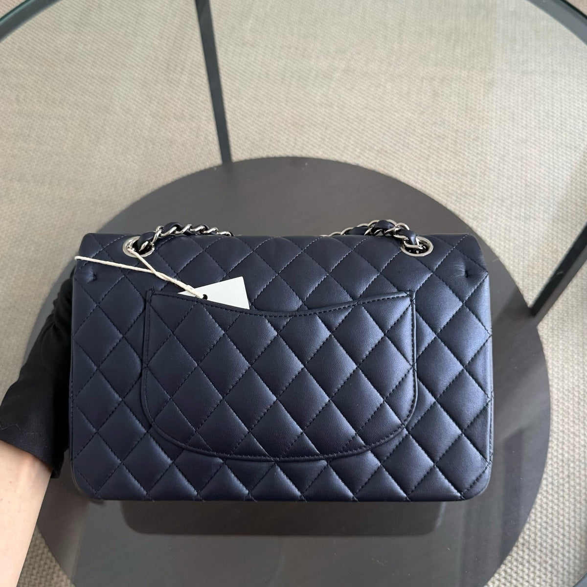Chanel Classic Flap Medium - Lambskin 25CM Quilted Midnight Blue Light Silver Hardware Series 24