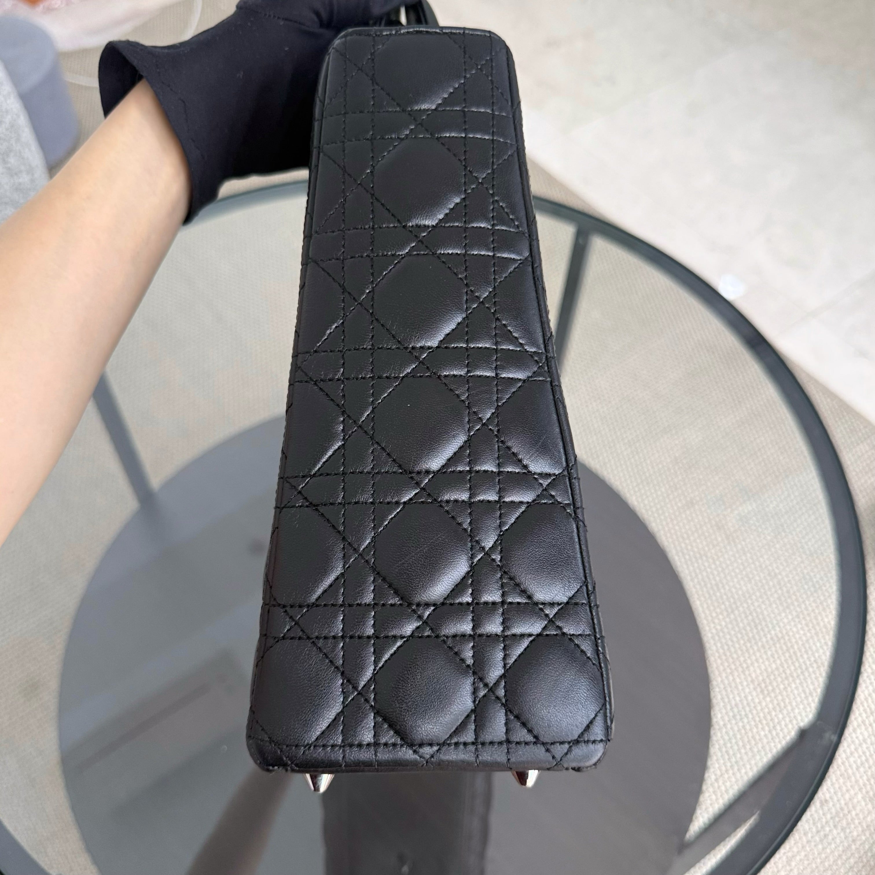 DIor Lady Large - Cannage Lambskin Black Silver Hardware NO STRAP