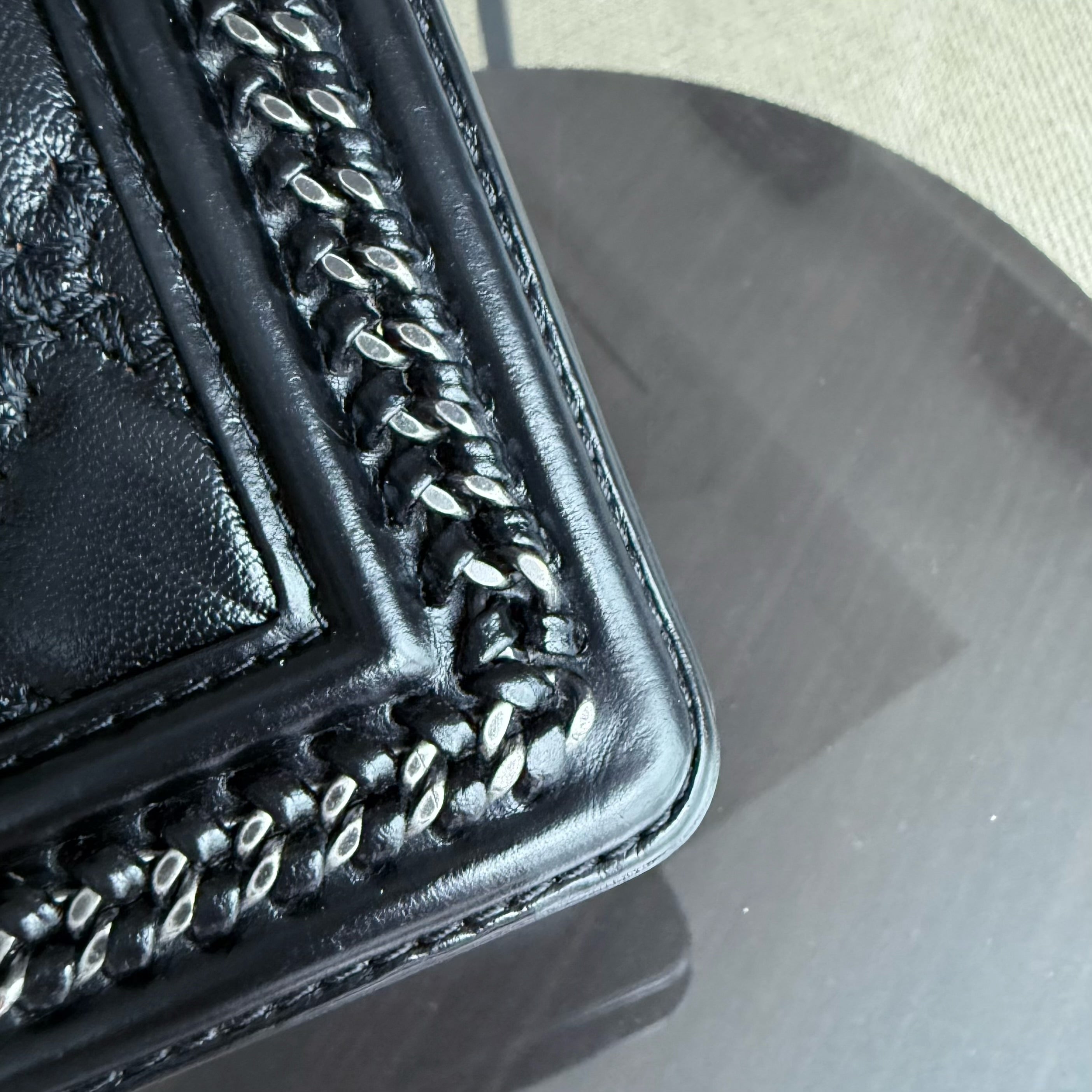 Chanel Boy Small Handle - 20CM Calfskin Chain Around Top Handle Limited Edition Black Ruthenium Silver Hardware Series 21