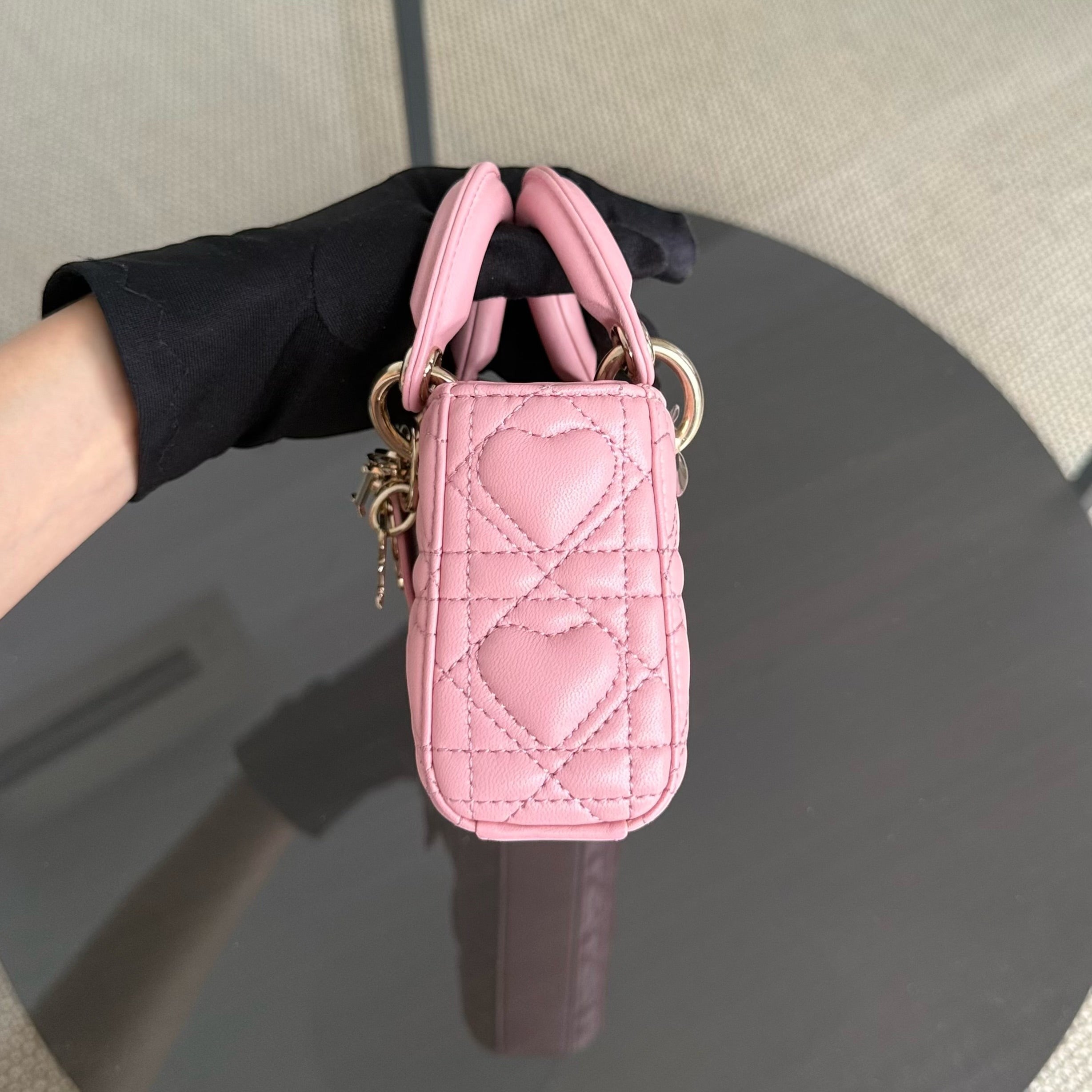 Dior D-Joy Mini - 17CM Lambskin Pink Gold Hardware