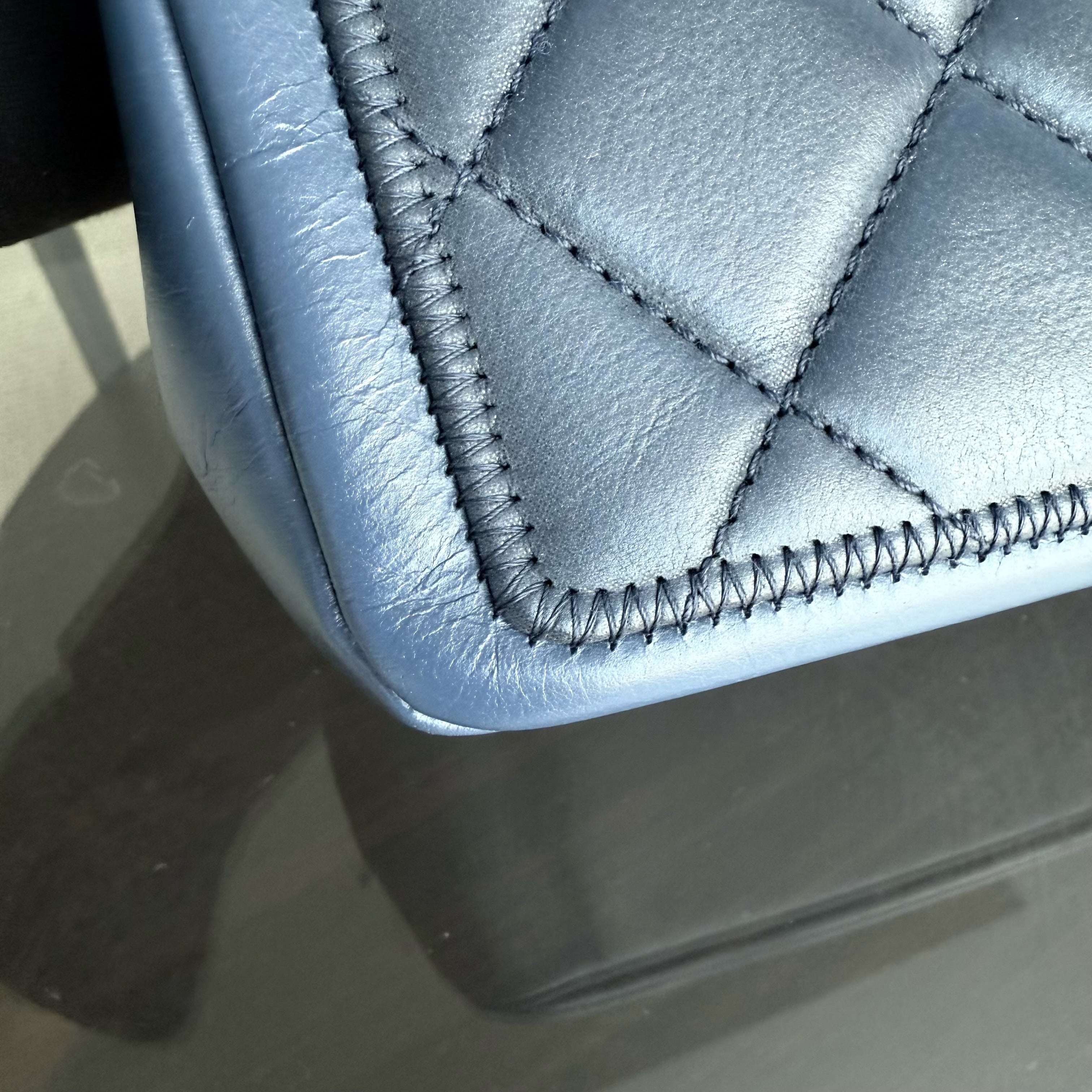 Chanel Seasonal Flap - 25CM Quilted Calfskin Blue Ruthenium Silver Hardware Series 20