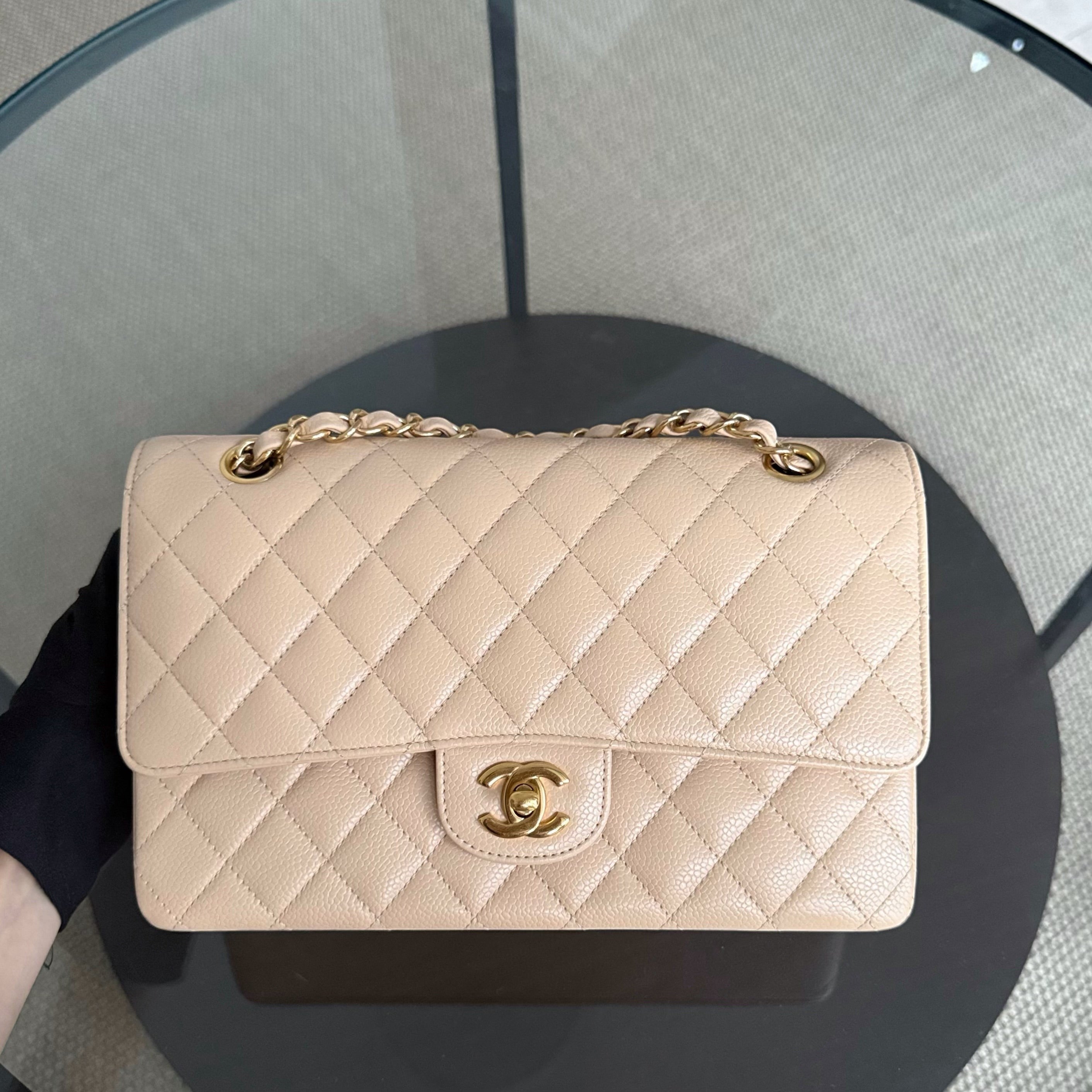 Chanel Classic Flap Medium - Caviar 25CM Quilted Beige Gold Hardware Series 15