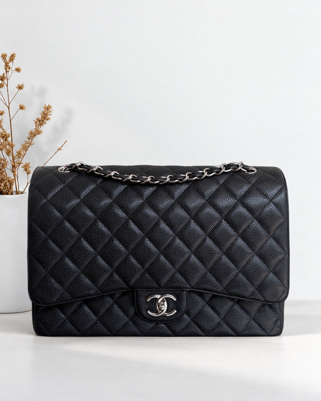 Chanel Classic Flap Maxi - Caviar 33CM Double Flap Black Silver Hardware Series 15