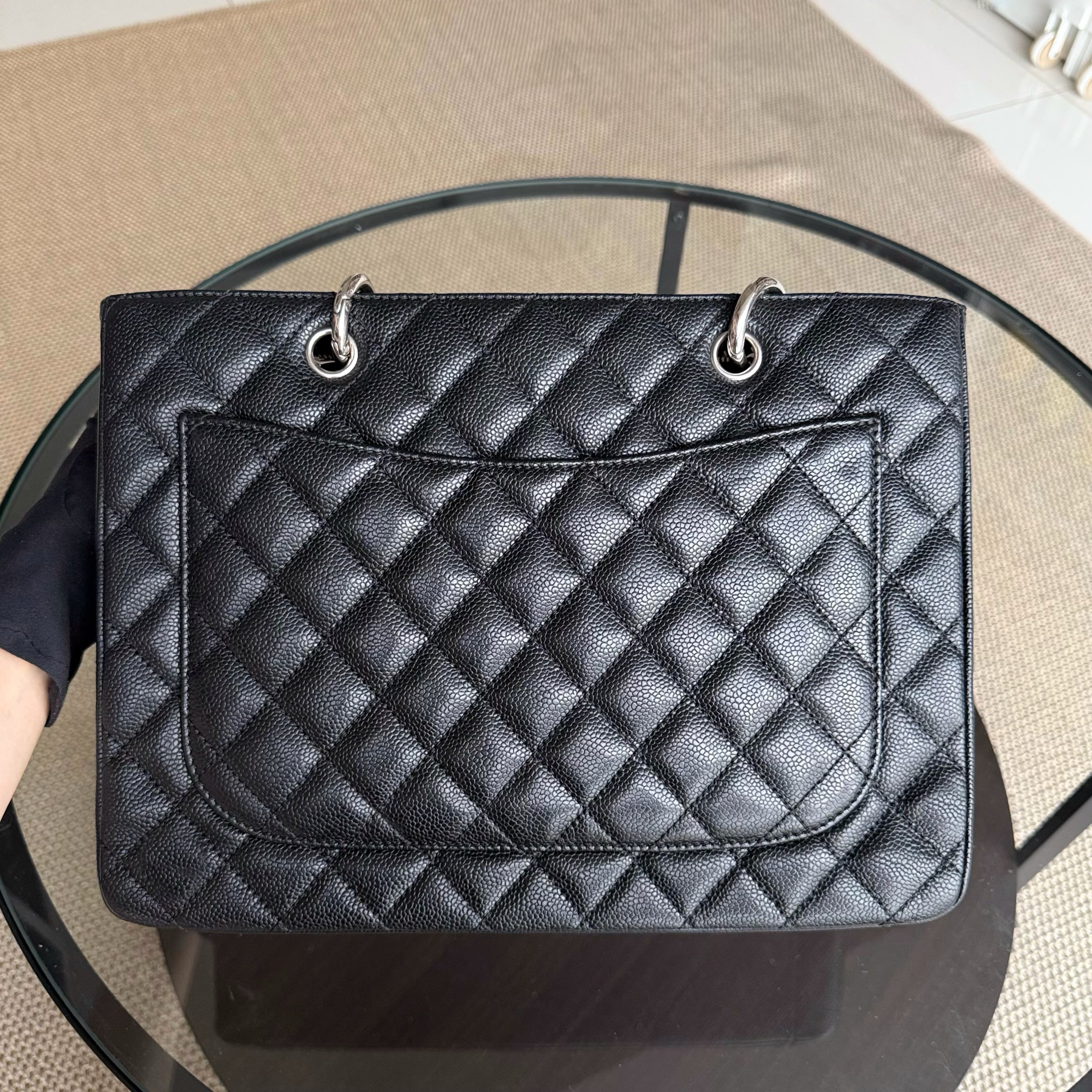 Chanel GST Grand Shopping Tote - Caviar Quilted Grained Calfskin Black Silver Hardware 13