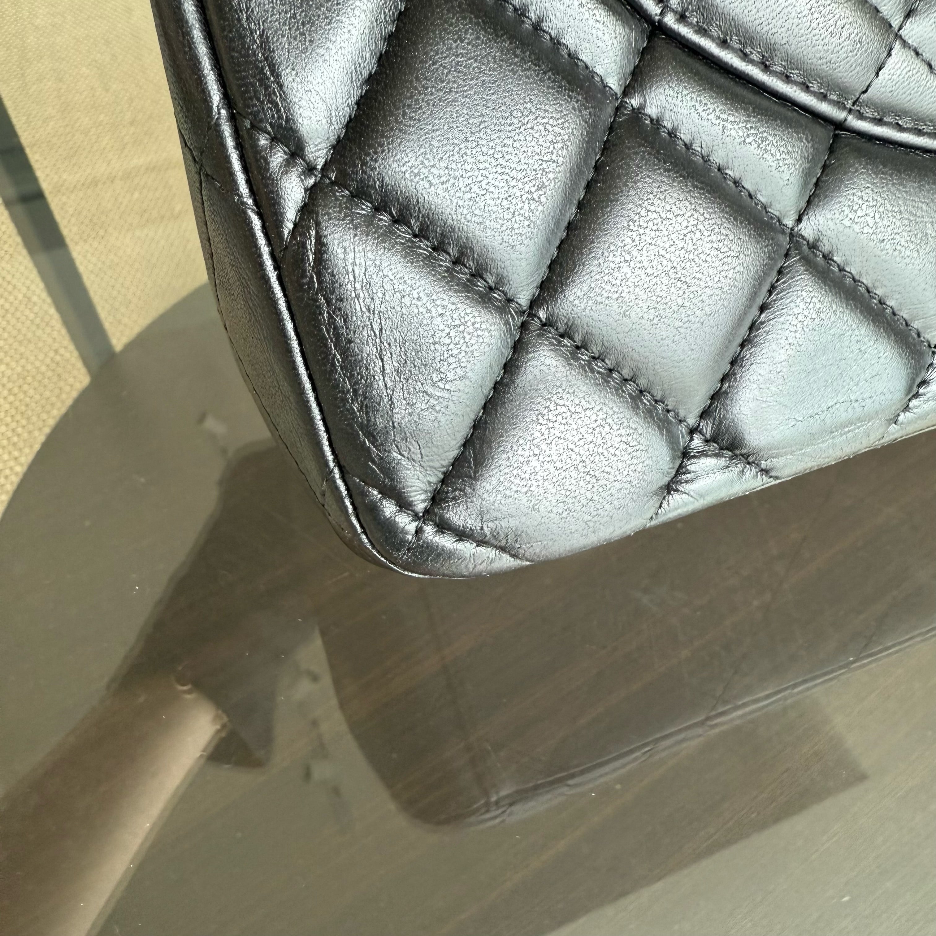 Chanel Classic Flap Maxi - 34CM Quilted Single Flap Lambskin Black Silver Hardware Series 13