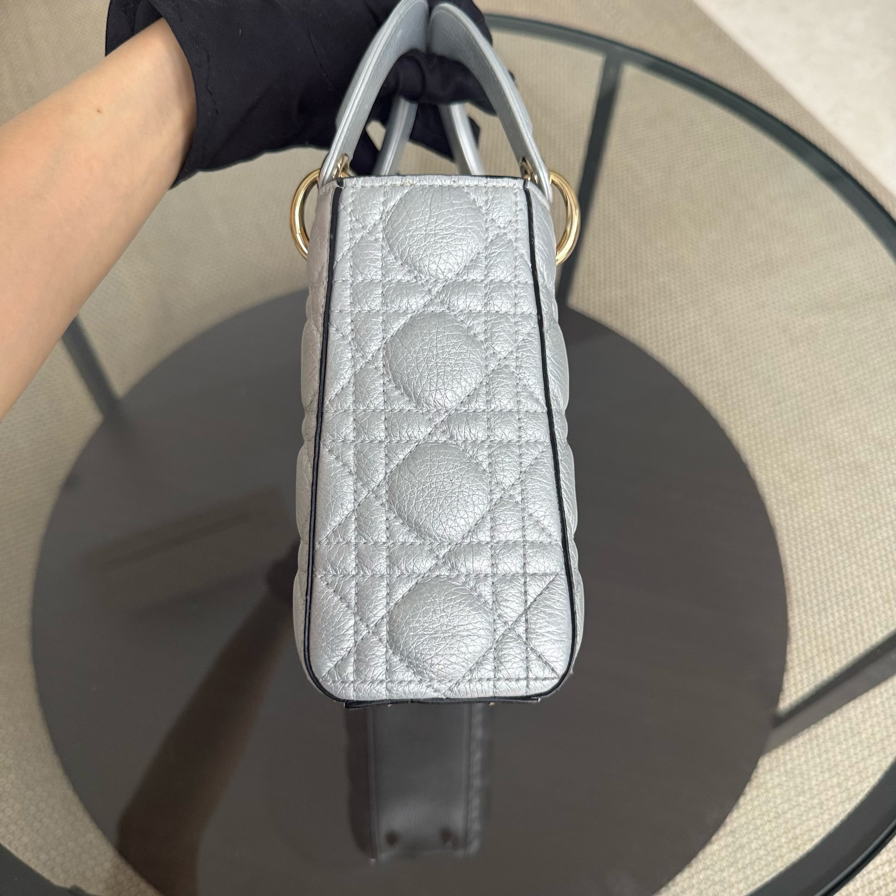 Dior Lady Small - Cannage Gray Calfskin Gold Hardware