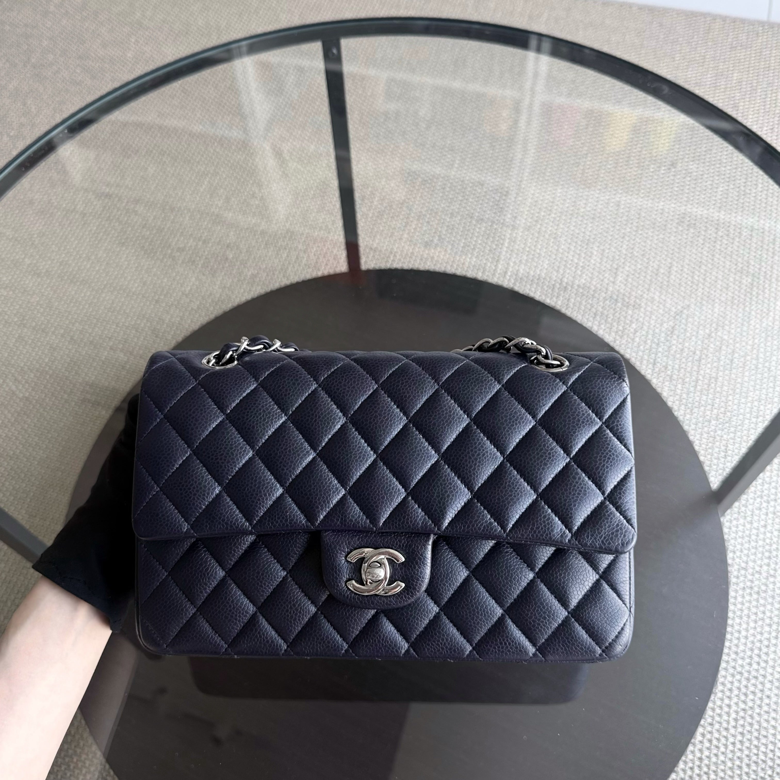 Chanel Classic Flap Medium - Caviar 25CM Quilted Grained Calfskin Midnight Blue Silver Hardware Series 18