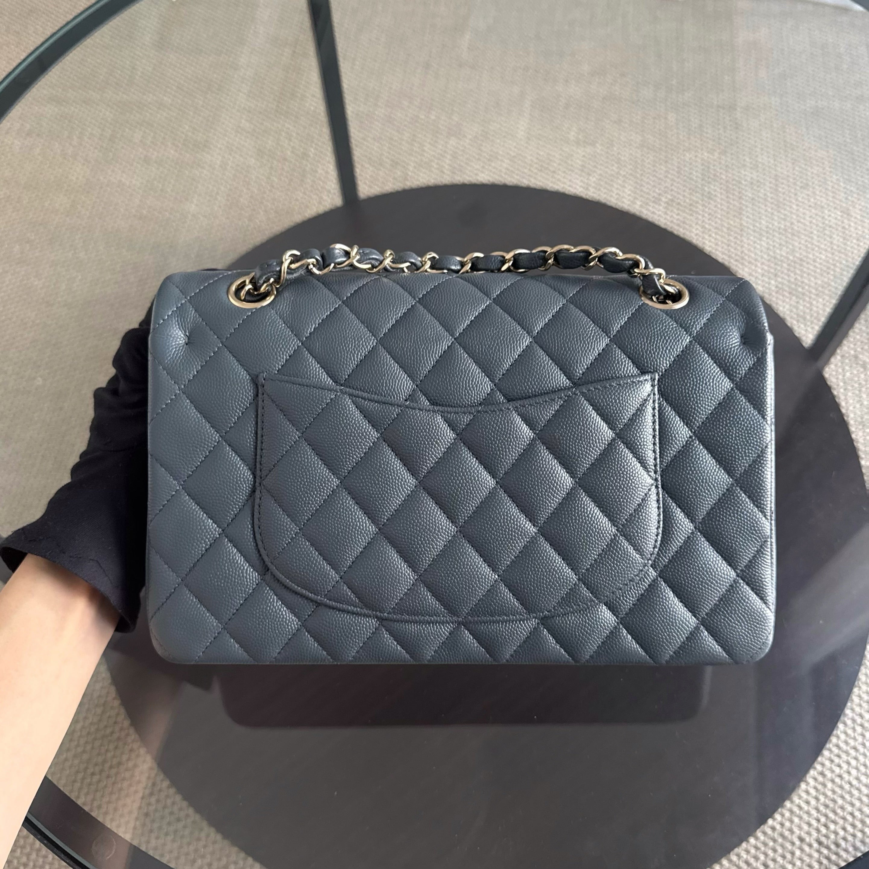Chanel Classic Flap Medium - 25CM Quilted Caviar Dark Gray Gold Hardware Series 26