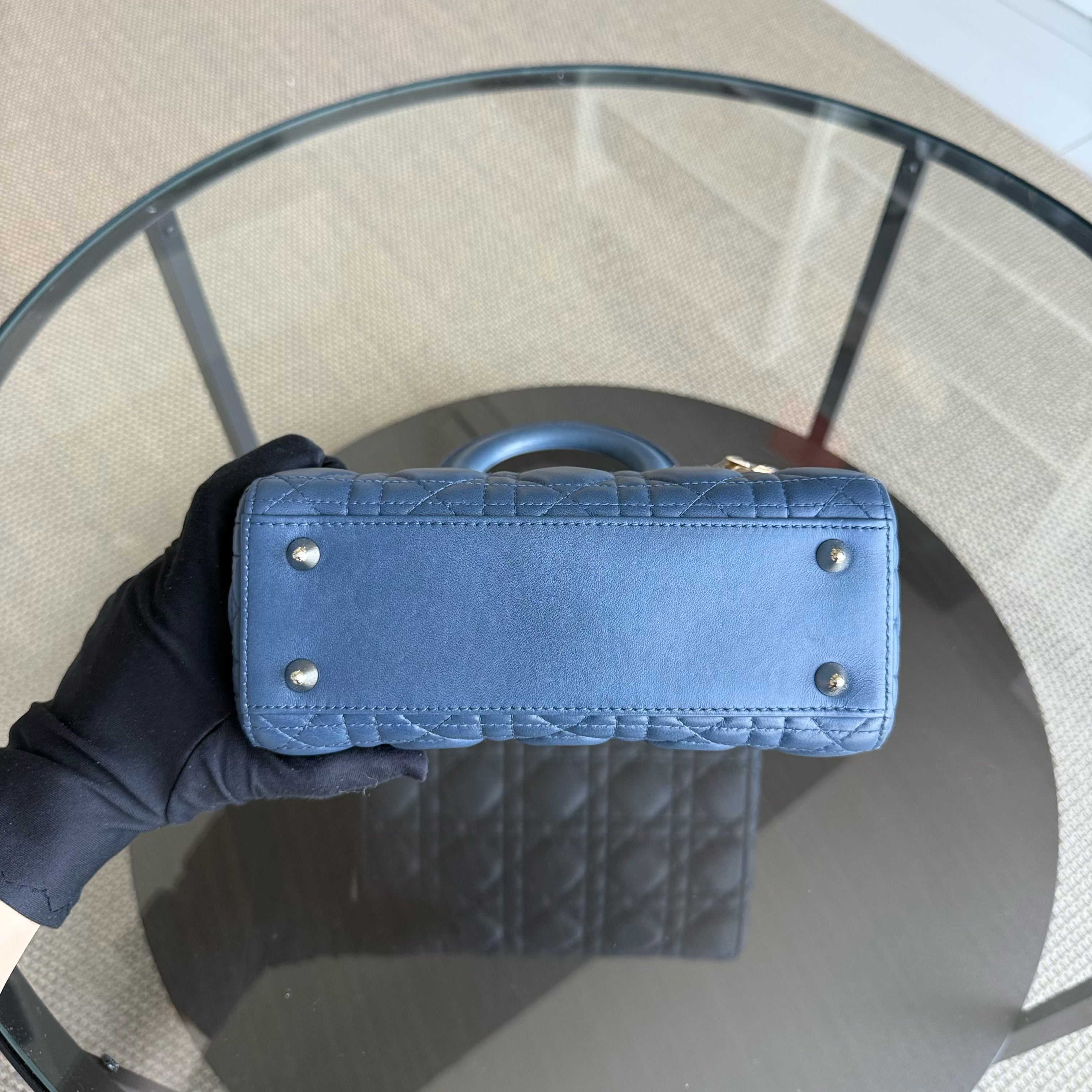 Dior Lady Small Flap - Cannage Lambskin Blue Gold Hardware MyABC