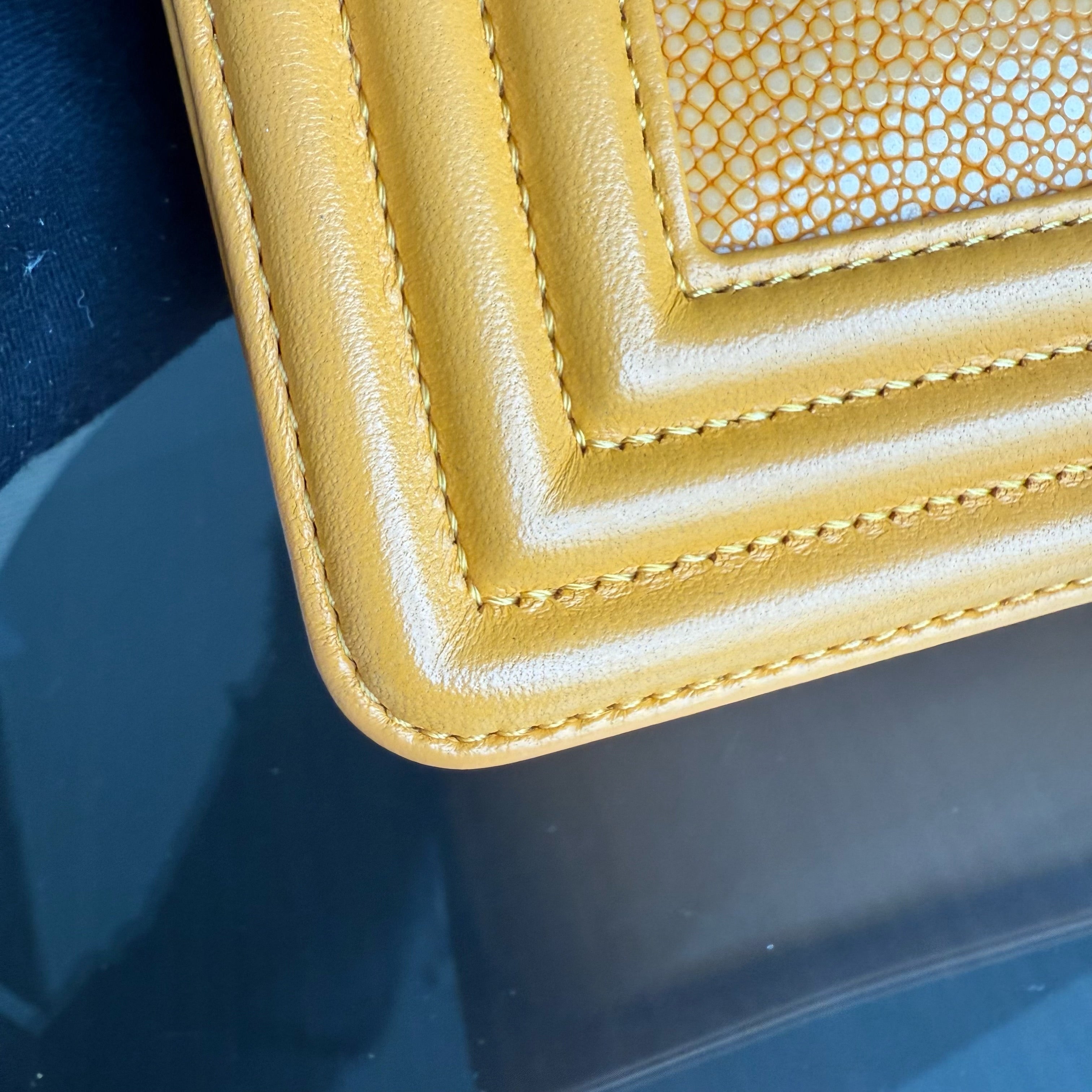 Chanel Boy Small - Small Stingray Yellow Mustard Ruthenium Silver Hardware Series 21