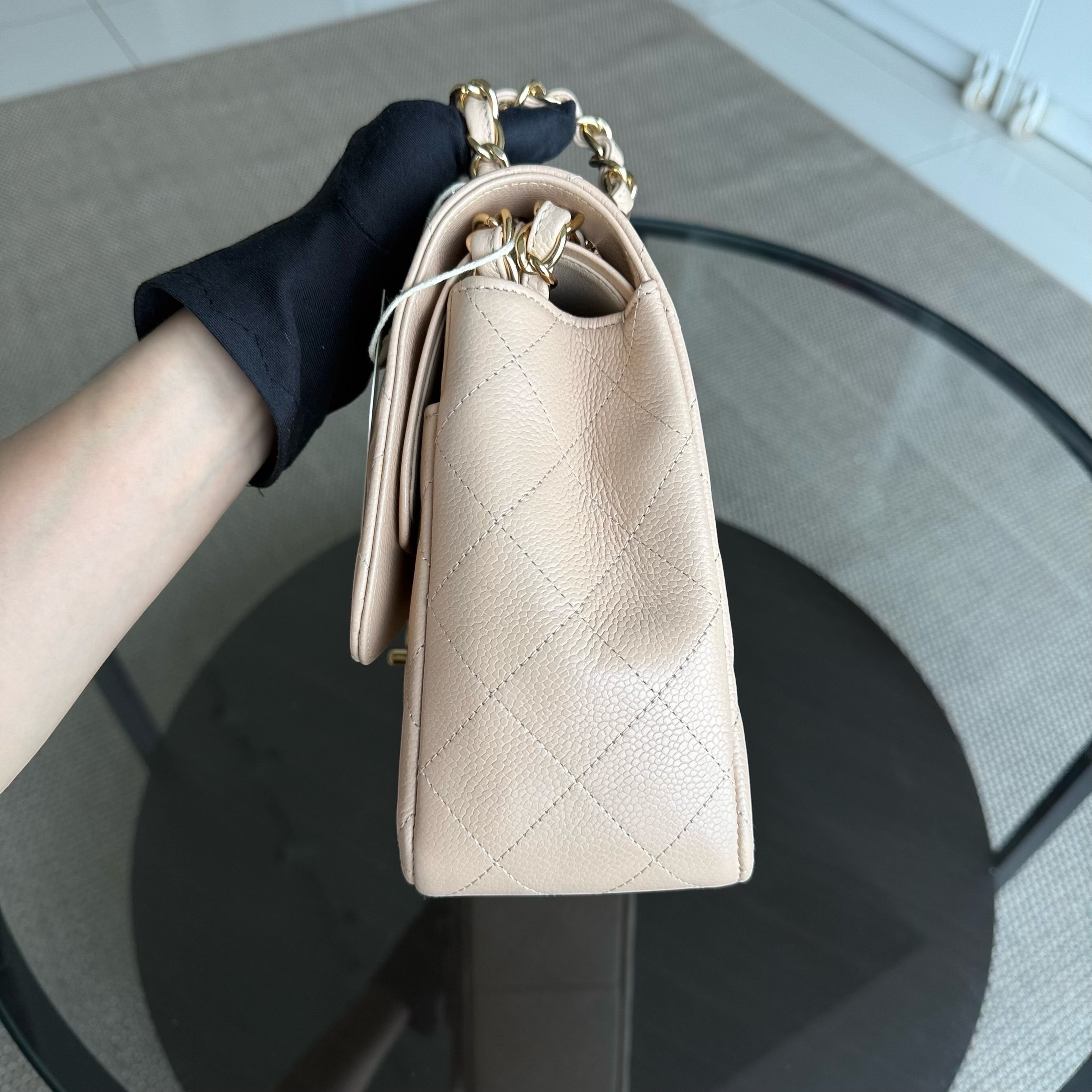 Chanel Classic Flap Jumbo - Caviar Quilted Double Flap Light Beige Gold Hardware