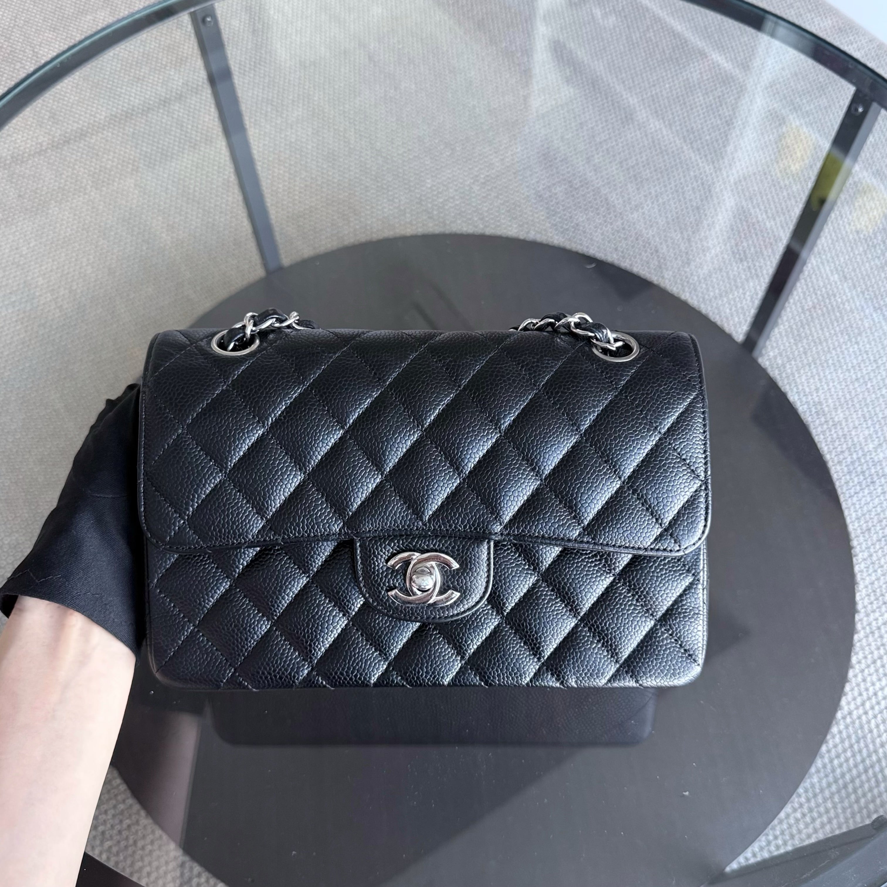 Chanel Classic Flap Small - 23CM Quilted Caviar Black Silver Hardware Series 19