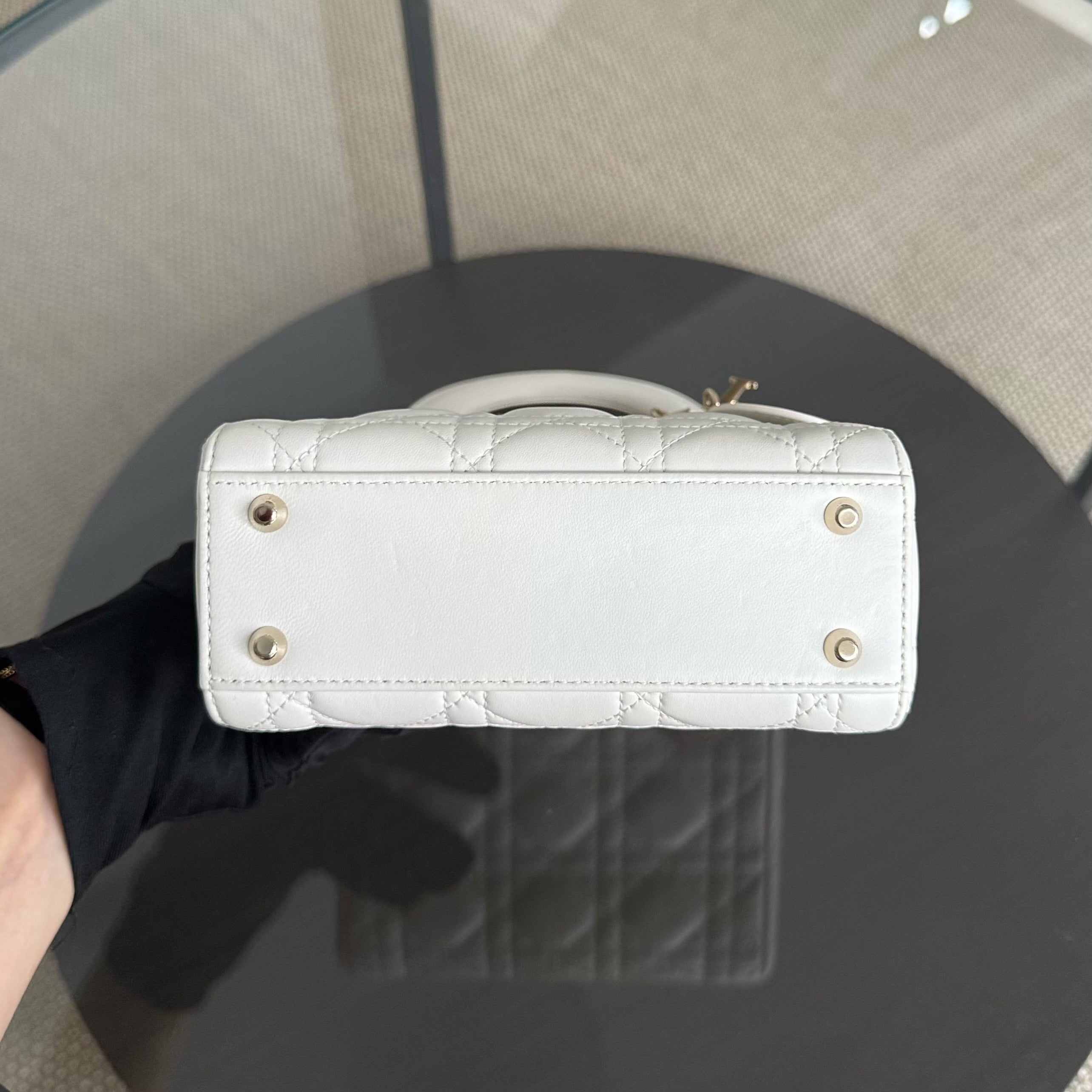 Dior Lady Mini - Year 2024 Cannage Lambskin White Gold Hardware Chain Strap