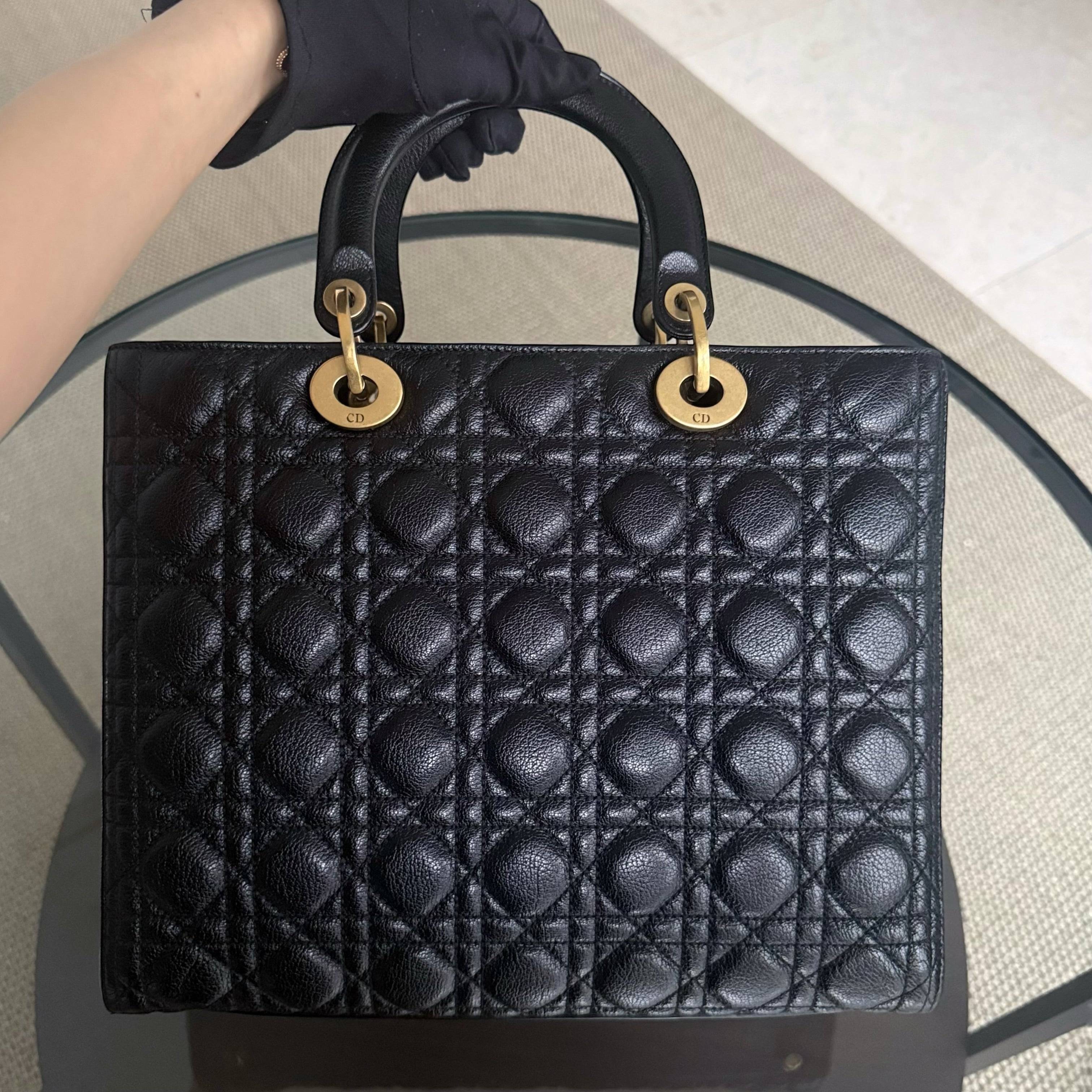 Dior Lady Large Flap - Calfskin Cannage Black Gold Hardware