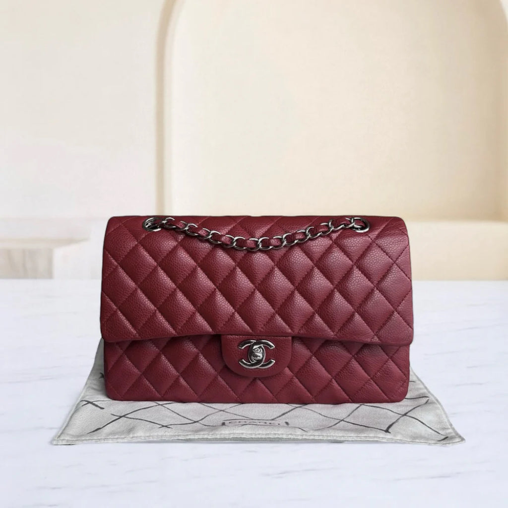 Chanel Classic Flap Medium - Caviar 25CM Quilted Grained Calfskin Dark Red Silver Hardware Series 16