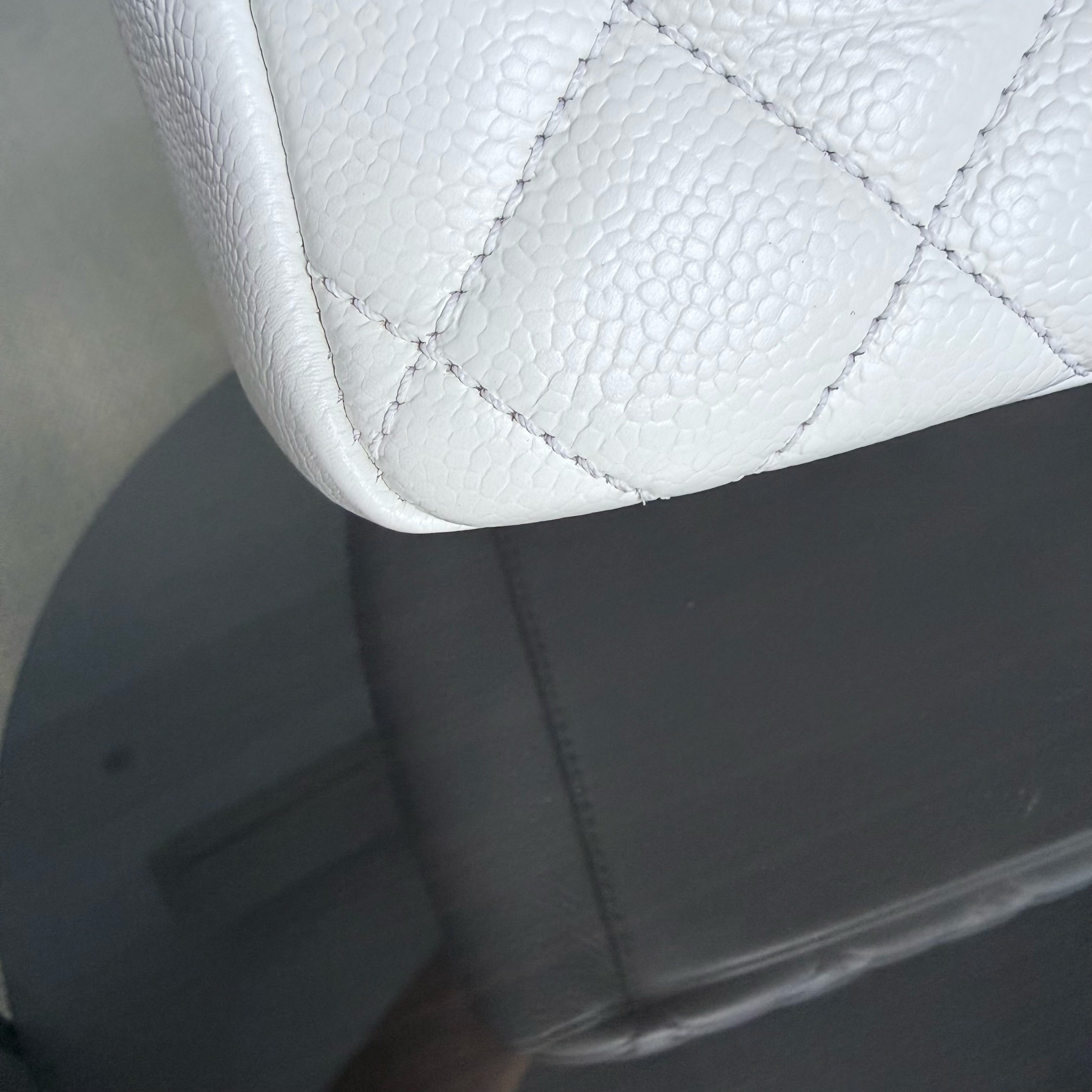 Chanel GST Grand Shopping Tote - Caviar Quilted White Silver Hardware Series 14