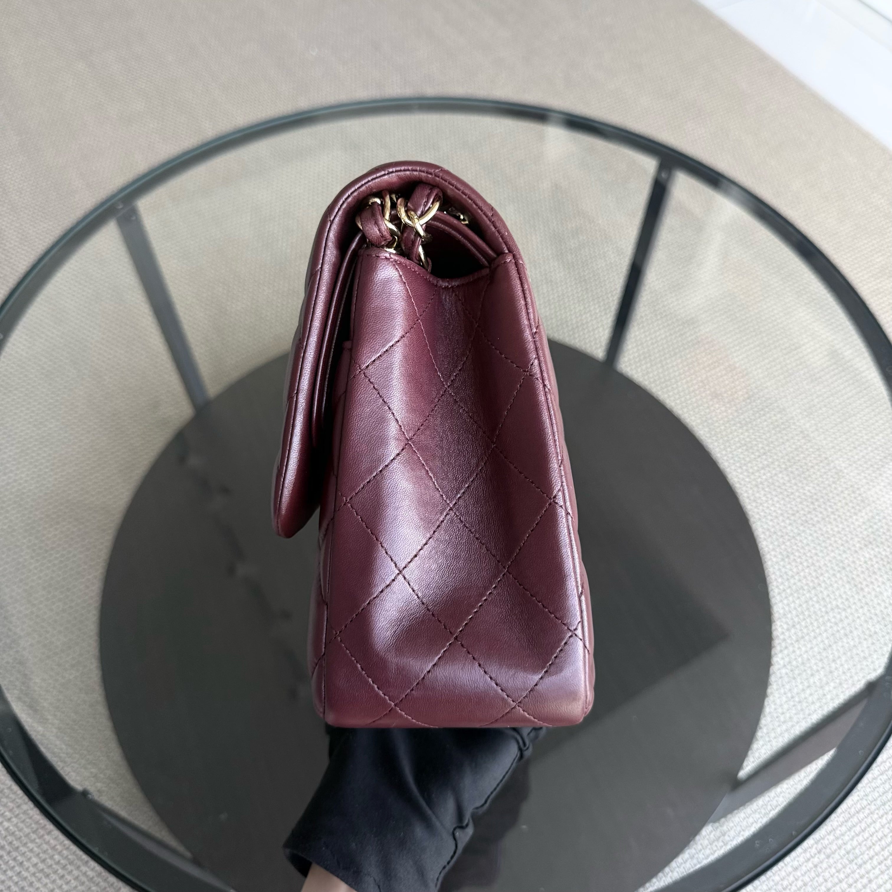 Chanel Classic Flap Jumbo - Double Flap 30CM Quilted Lambskin Burgundy Dark Red Gold Hardware Series 21