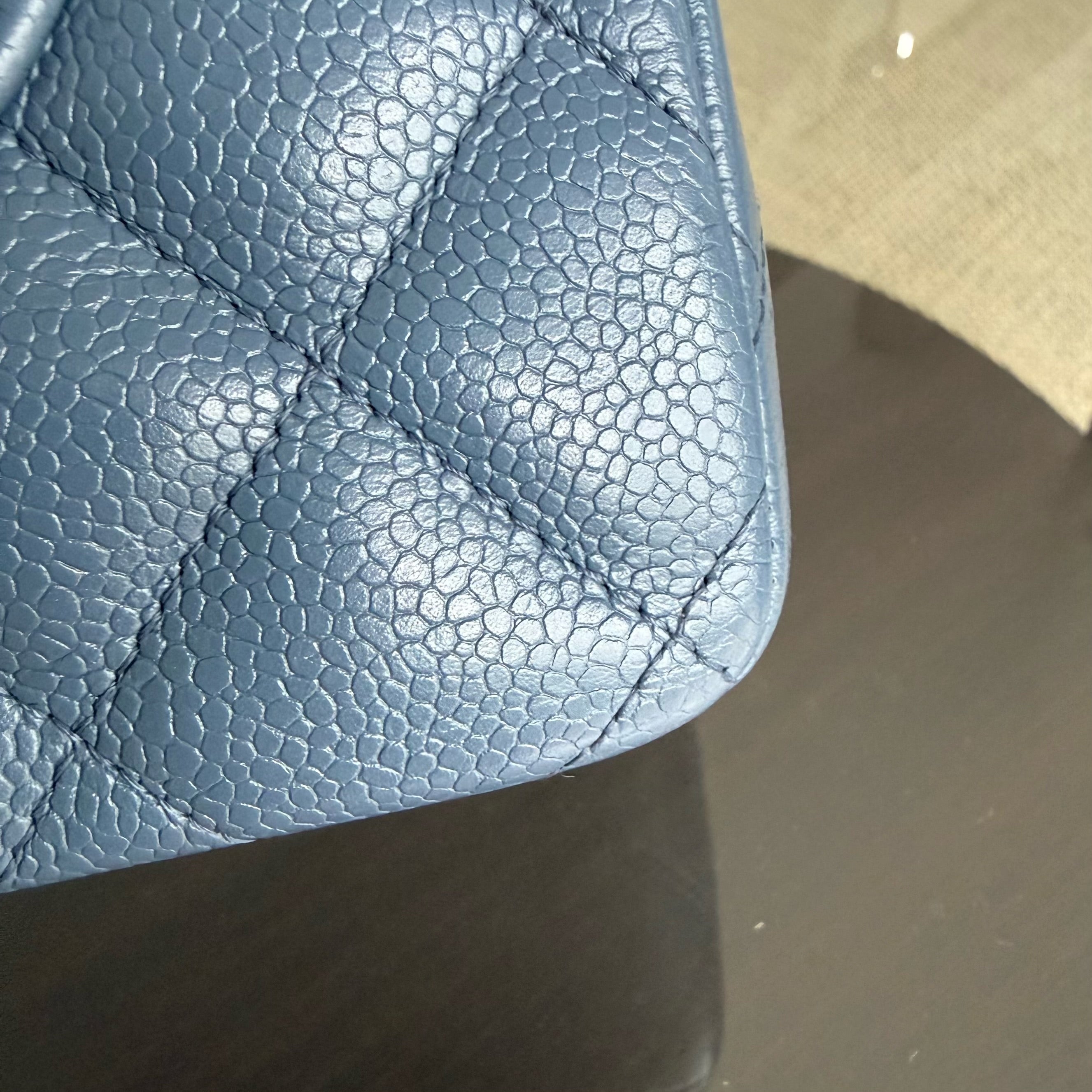 Chanel Classic Flap Jumbo - Double Flap 30CM Quilted Caviar Blue Silver Hardware Series 19