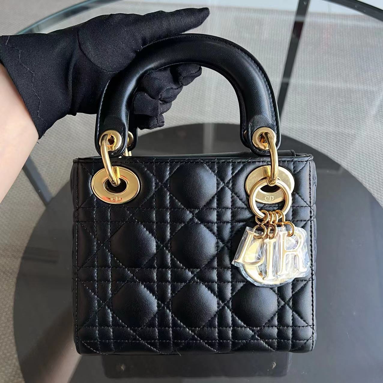 *Adjustable Strap* Lady Mini Cannage Lambskin Black Golden Hardware