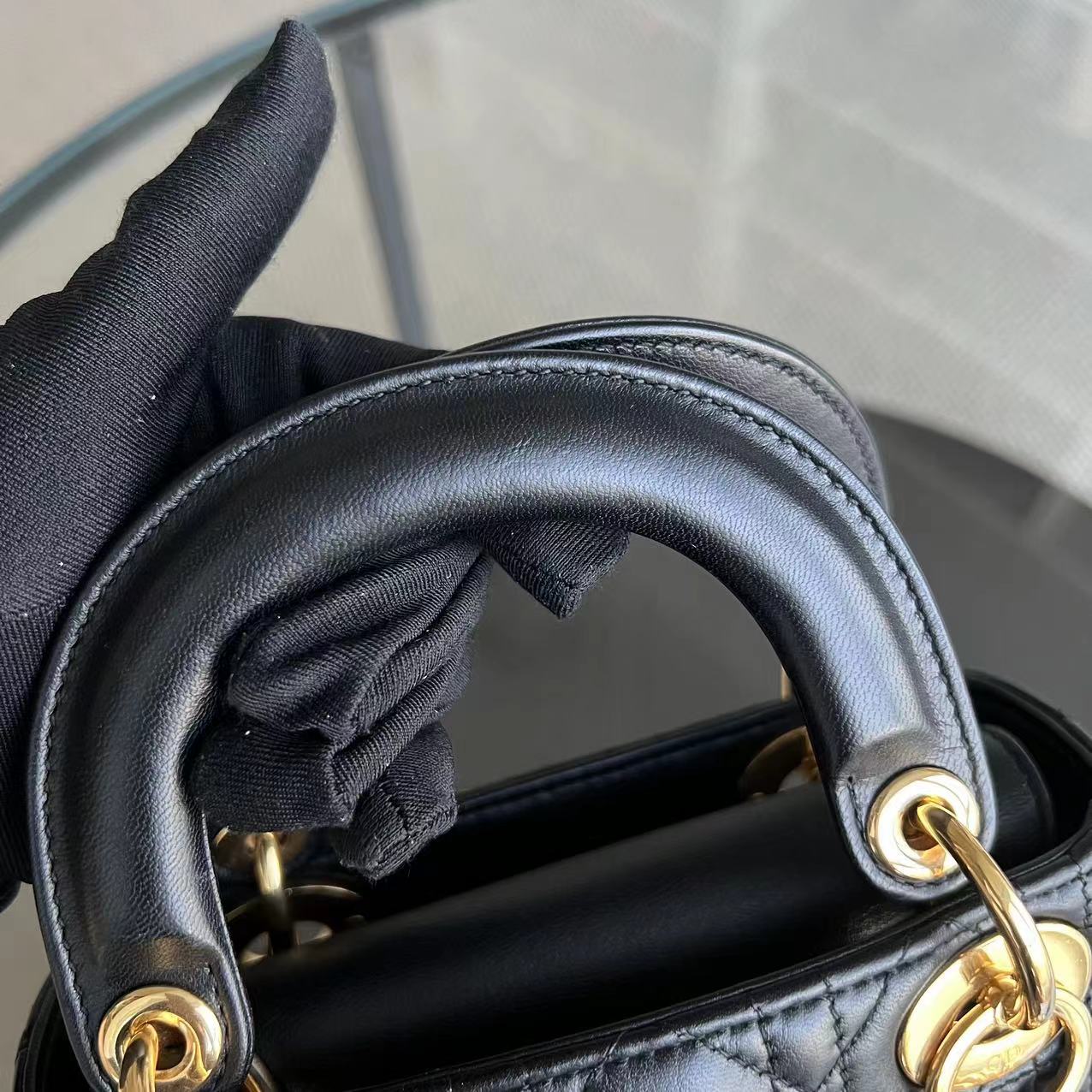 *Adjustable Strap* Lady Mini Cannage Lambskin Black Golden Hardware