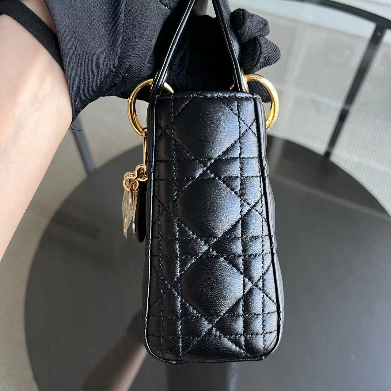 *Adjustable Strap* Lady Mini Cannage Lambskin Black Golden Hardware