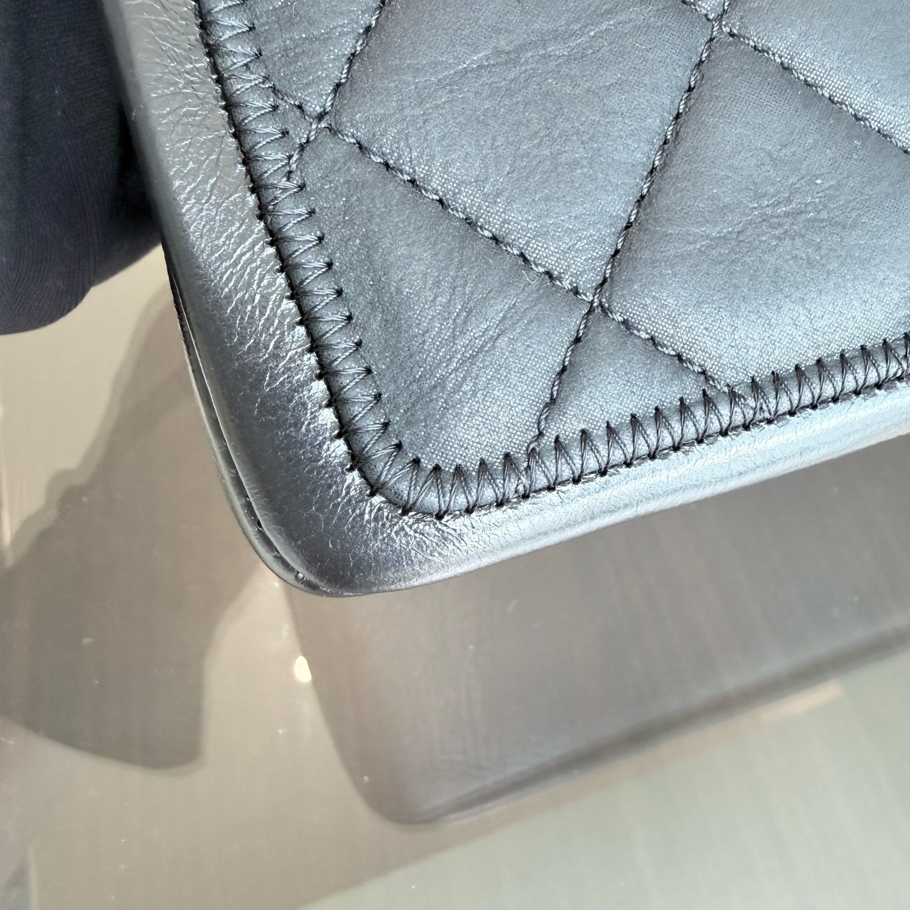 Chanel Seasonal Flap - 25CM Quilted Calfskin Black Silver Hardware Series 20