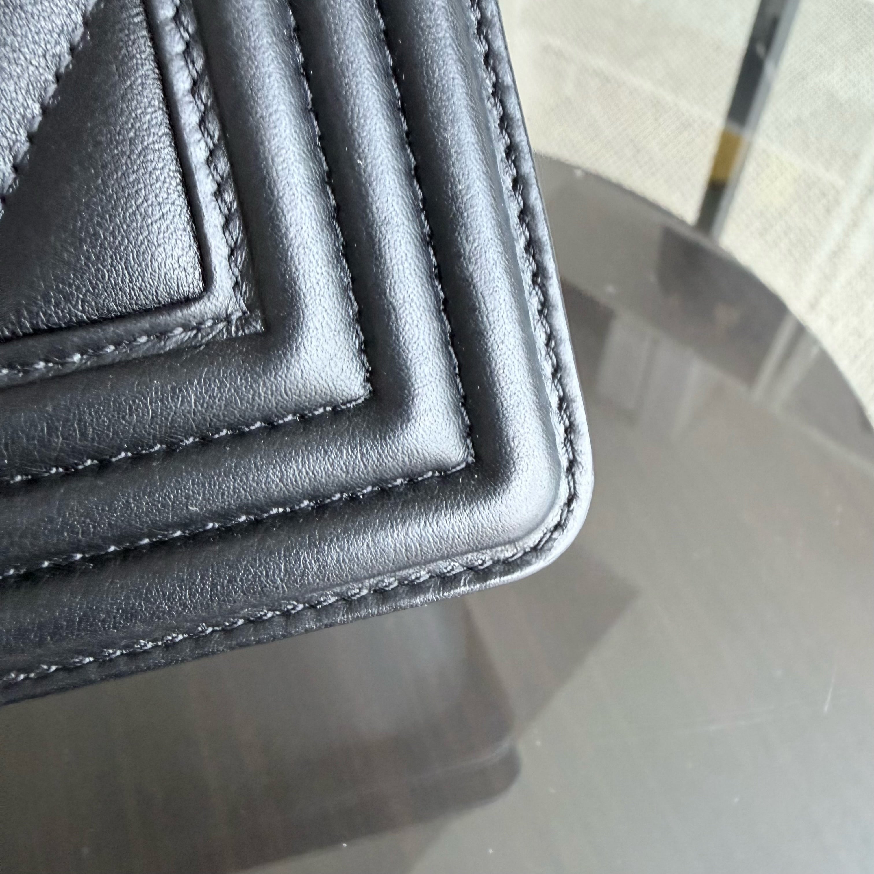 Chanel Boy Medium - 25CM Chevron Calfskin Black Ruthenium Silver Hardware