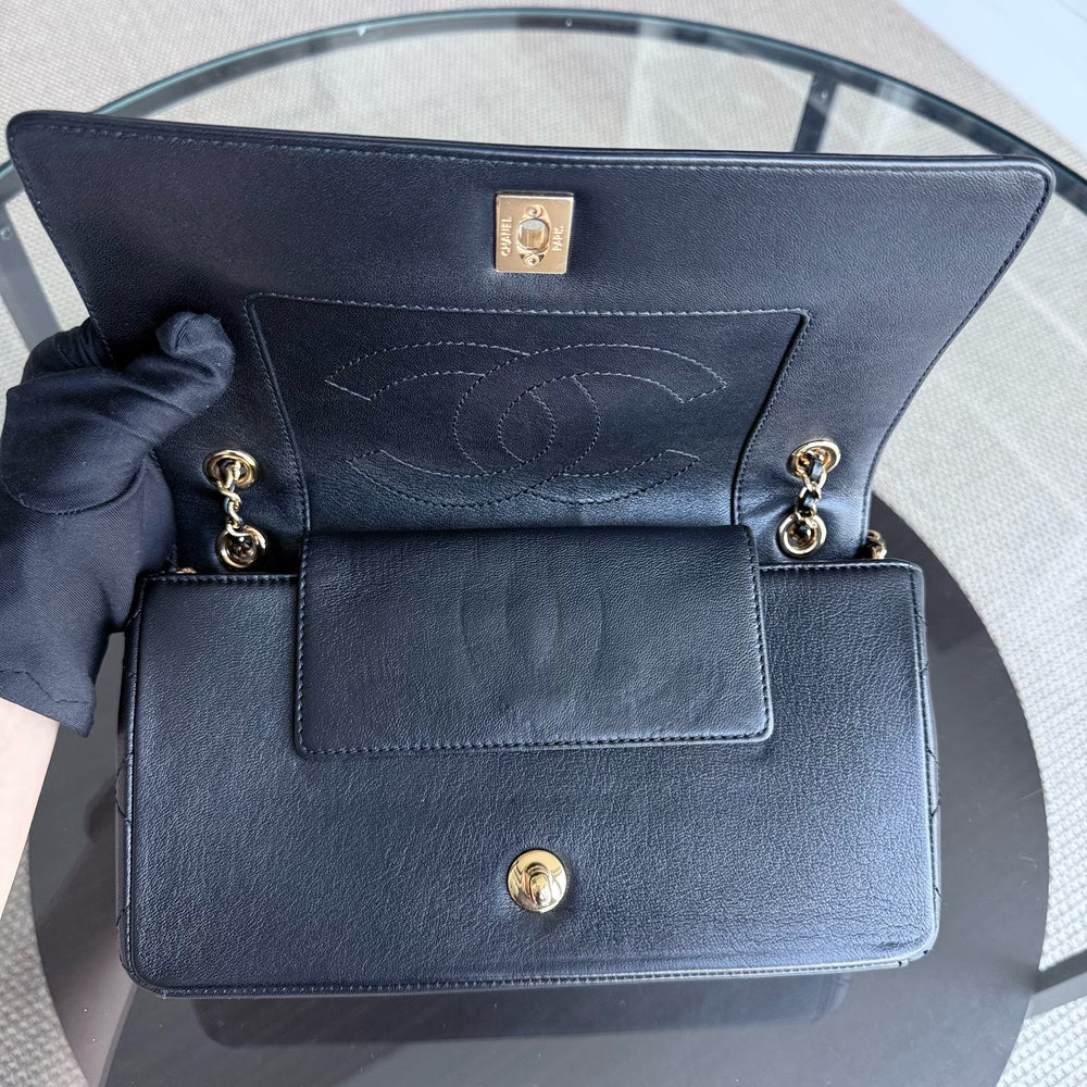 Chanel Seasonal Flap Mademoiselle  - Quilted Calfskin Black Gold Hardware Series 21