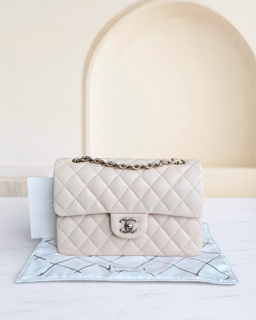Chanel Classic Flap Small - Caviar 23CM Quilted Light Beige Gold Hardware Microchip