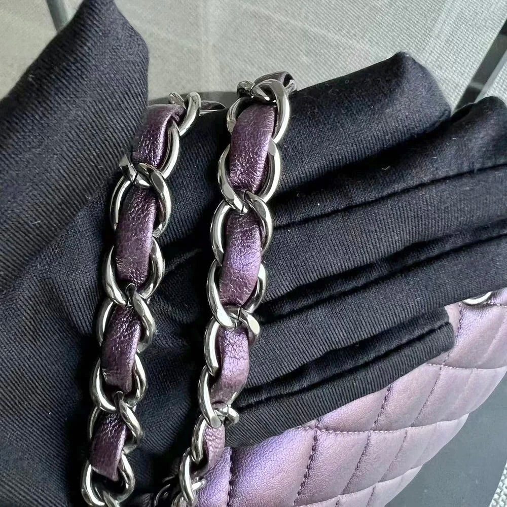 Classic Flap Quilted Lambskin Purple Silver Hardware Series 24