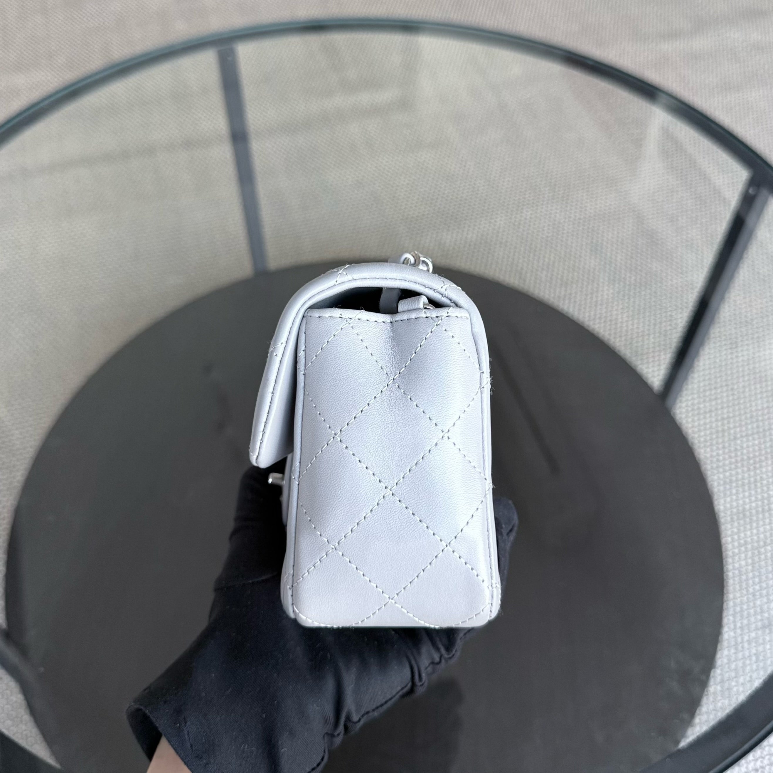 Chanel Lambskin Mini Rectangle Classic Flap - 20CM Quilted Gray Silver Hardware Microchip