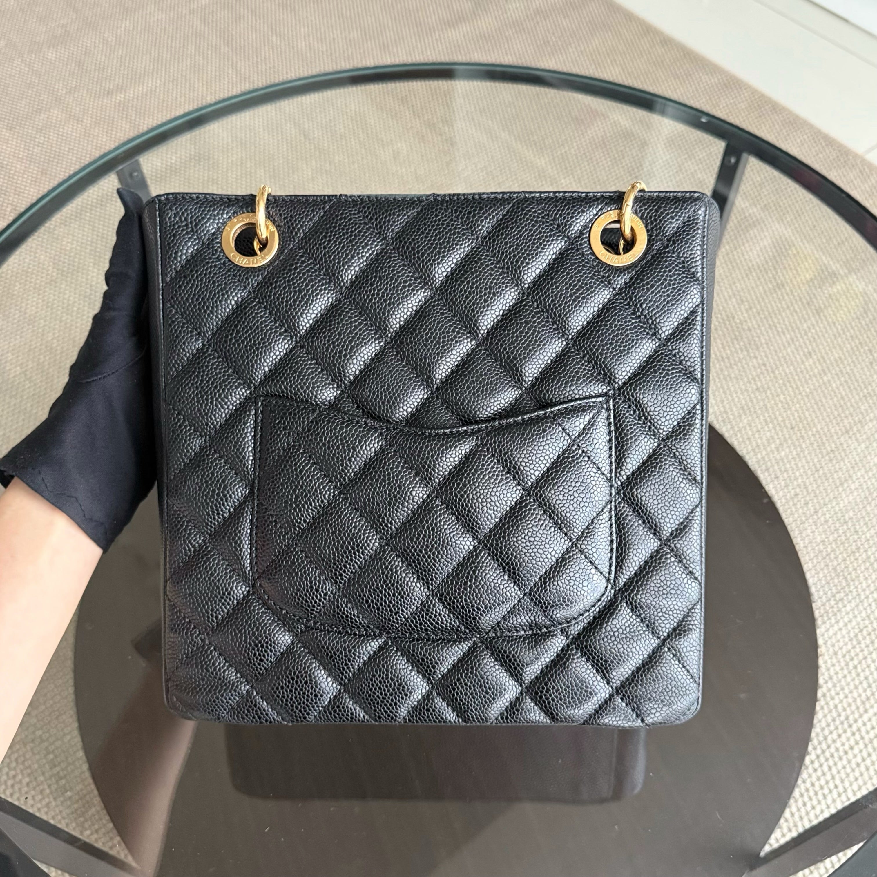 Chanel PST Petite Shopping Tote - Caviar Quilted Grained Calfskin Black Gold Hardware