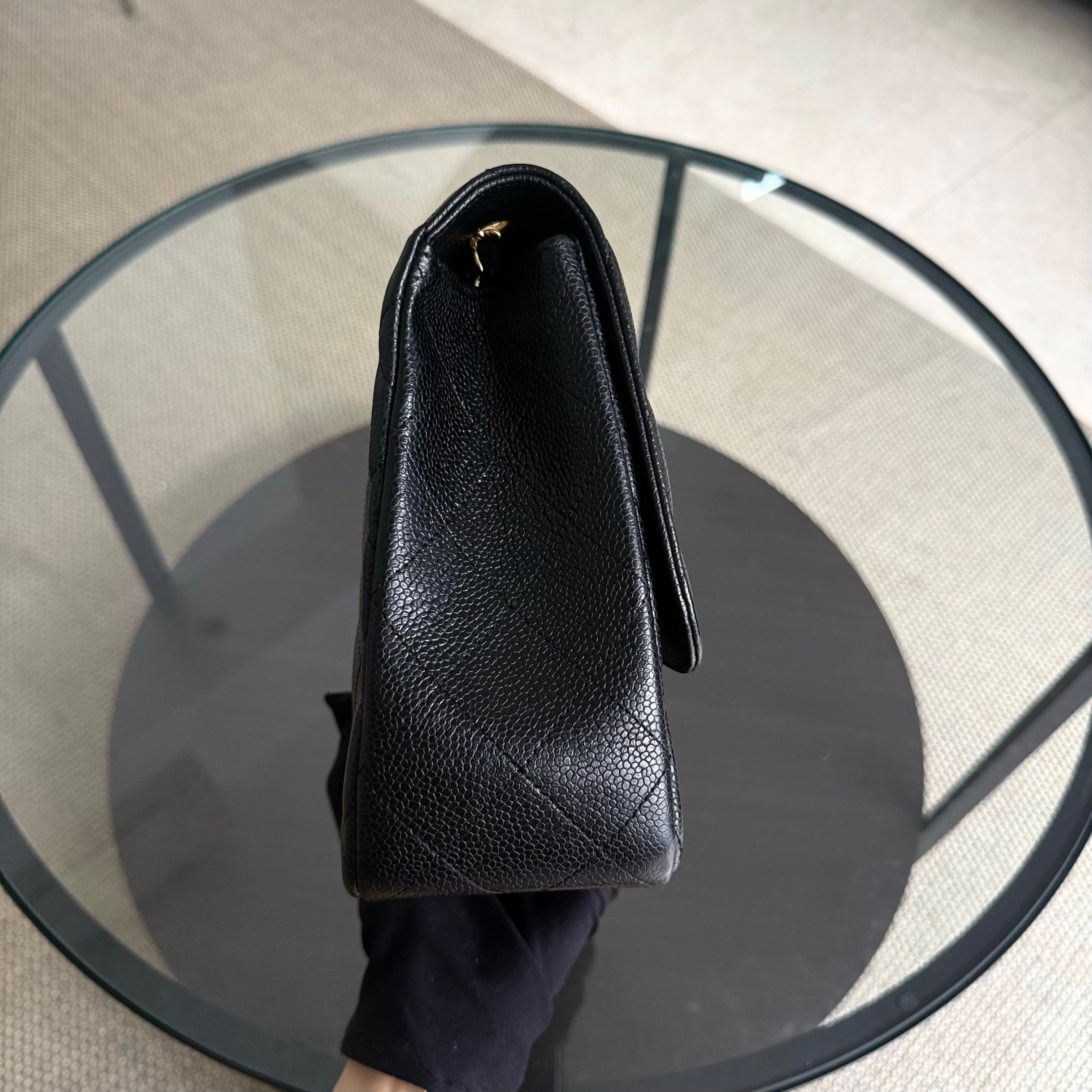 Chanel Classic Flap Jumbo - Caviar 30CM Single Flap Quilted Black Gold Hardware Series 13