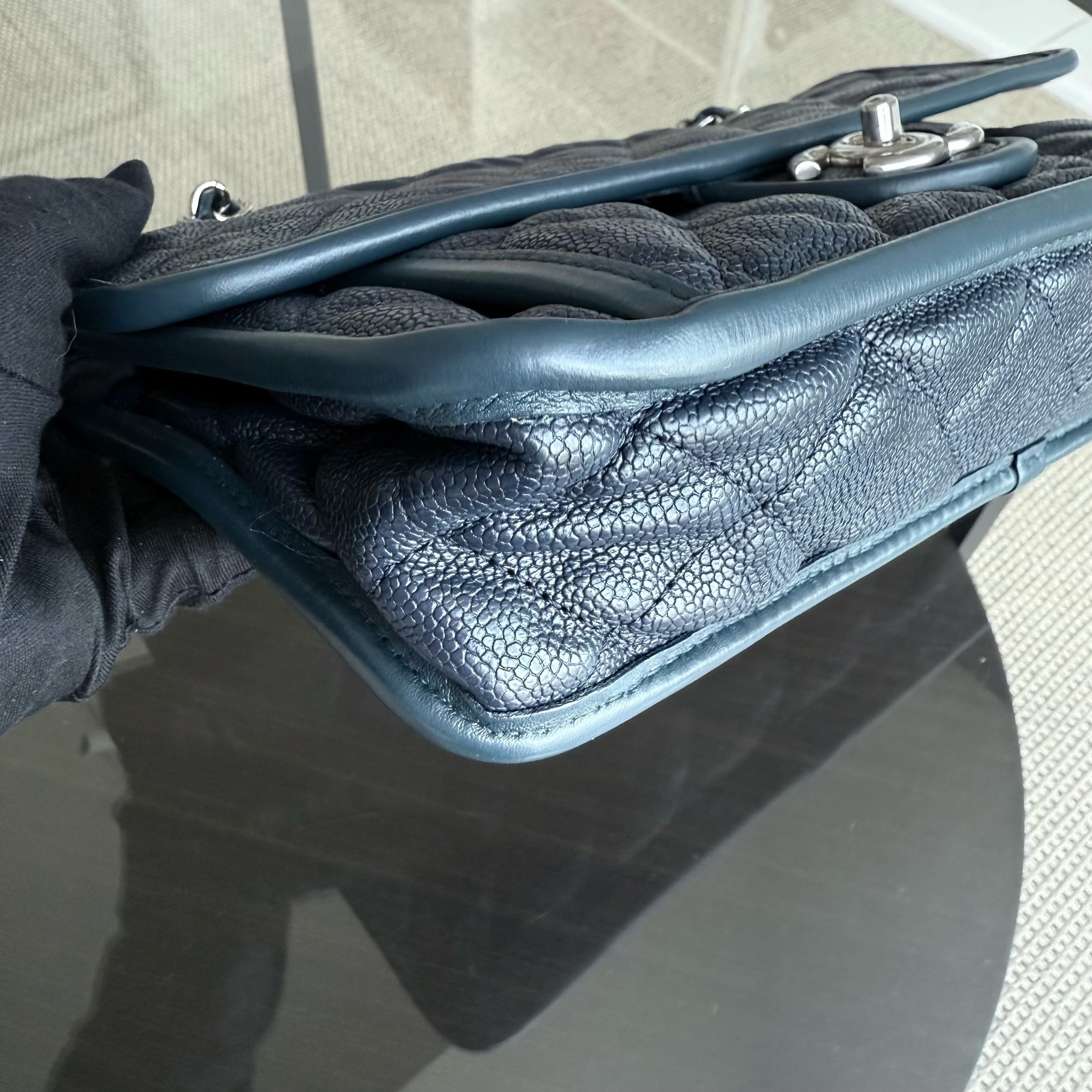 Chanel French Riviera - Caviar Quilted Grained Calfskin Dark Navy Blue Silver Hardware Series 15