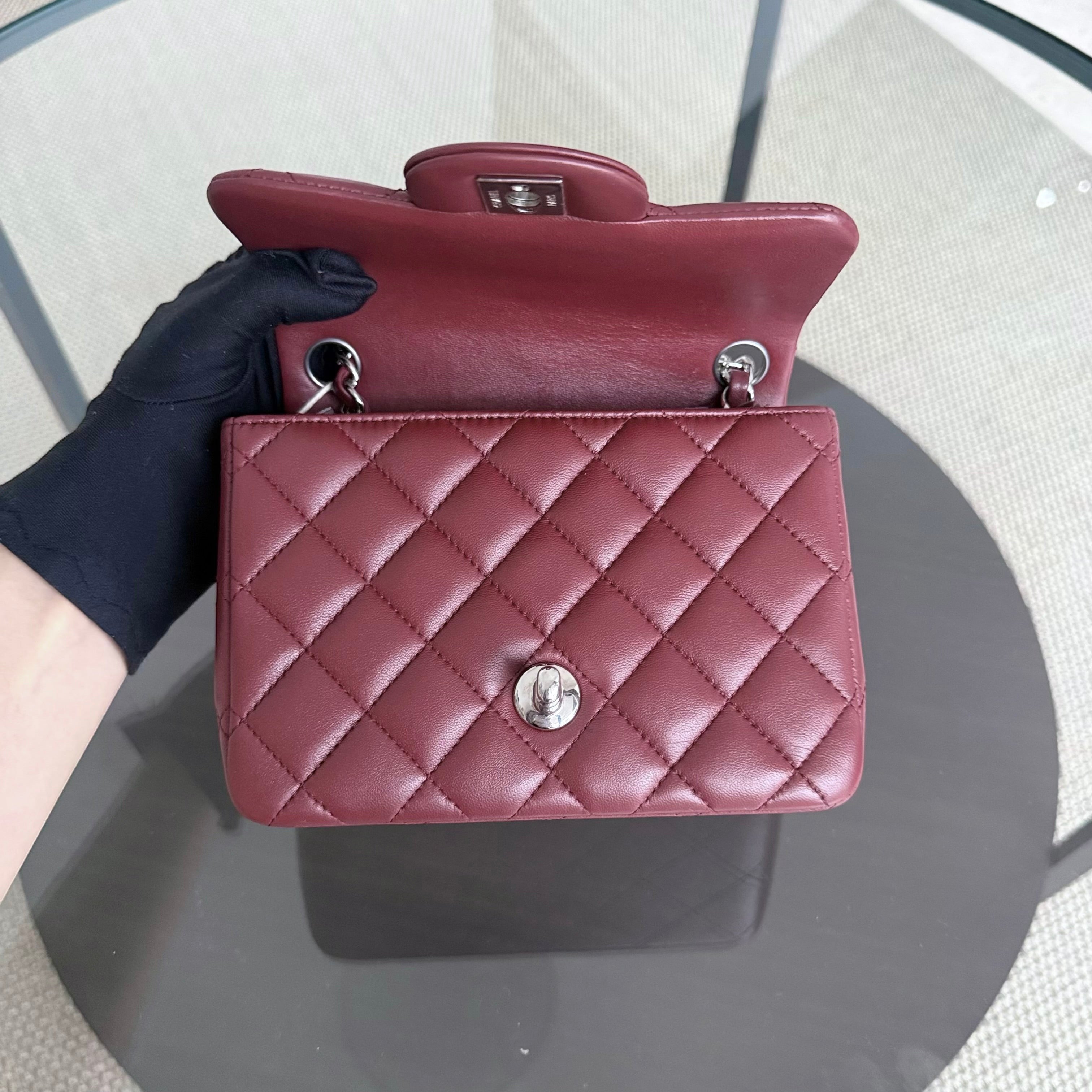 Chanel Classic Flap Mini Square - Lambskin Quilted Burgundy Silver Hardware Series 28